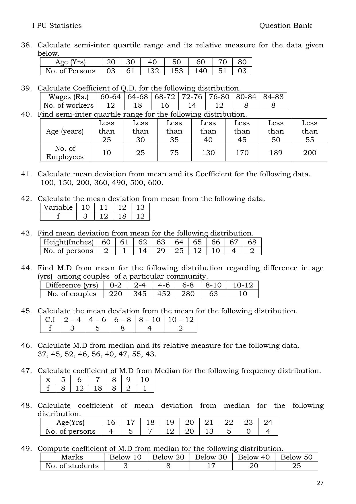 Karnataka 1st PUC Question Bank 2025 - Statistics English - Page 27