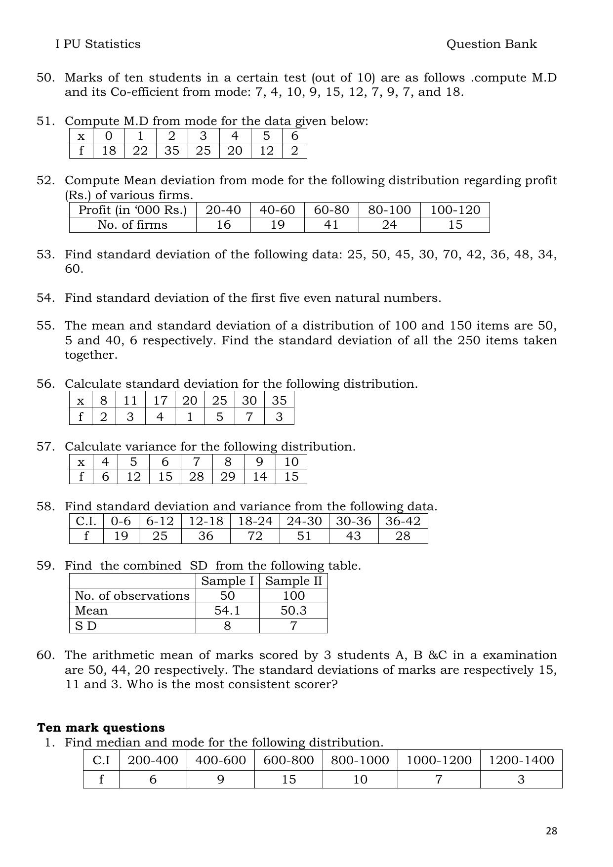 Karnataka 1st PUC Question Bank 2025 - Statistics English - Page 28