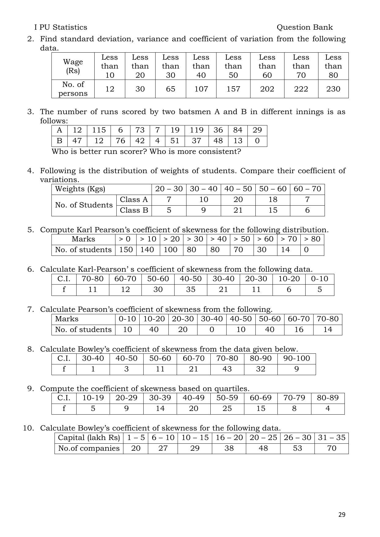 Karnataka 1st PUC Question Bank 2025 - Statistics English - Page 29