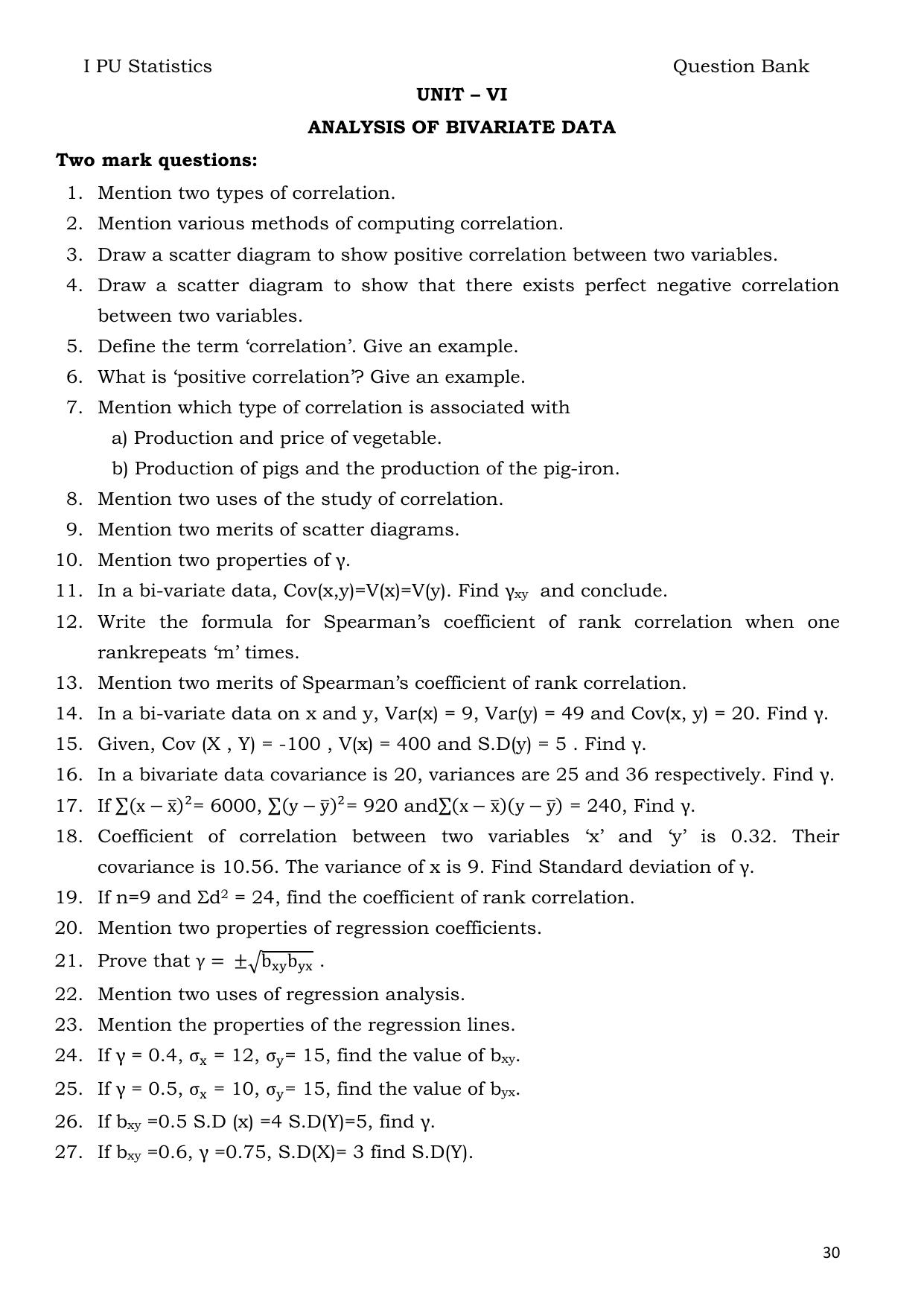 Karnataka 1st PUC Question Bank 2025 - Statistics English - Page 30