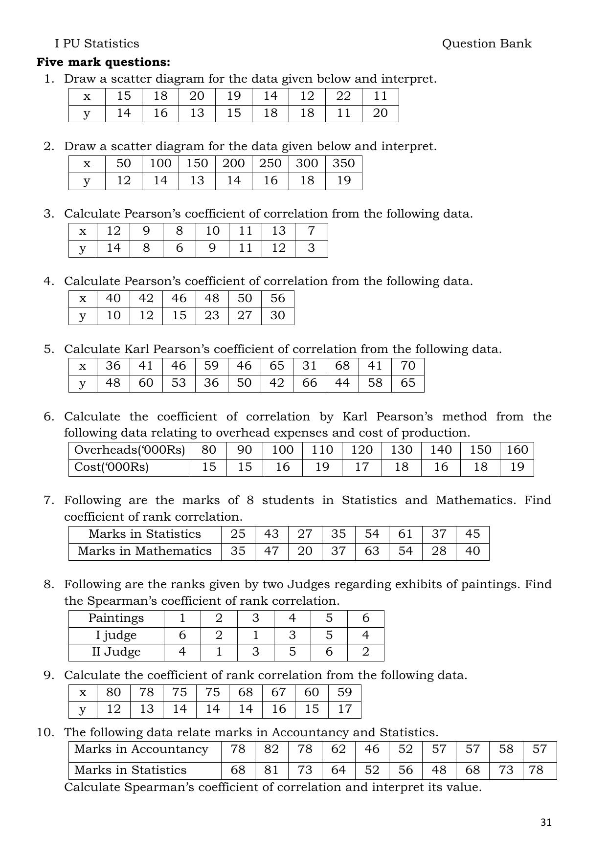 Karnataka 1st PUC Question Bank 2025 - Statistics English - Page 31