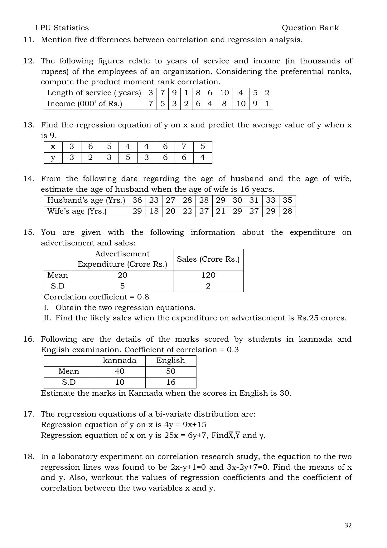Karnataka 1st PUC Question Bank 2025 - Statistics English - Page 32