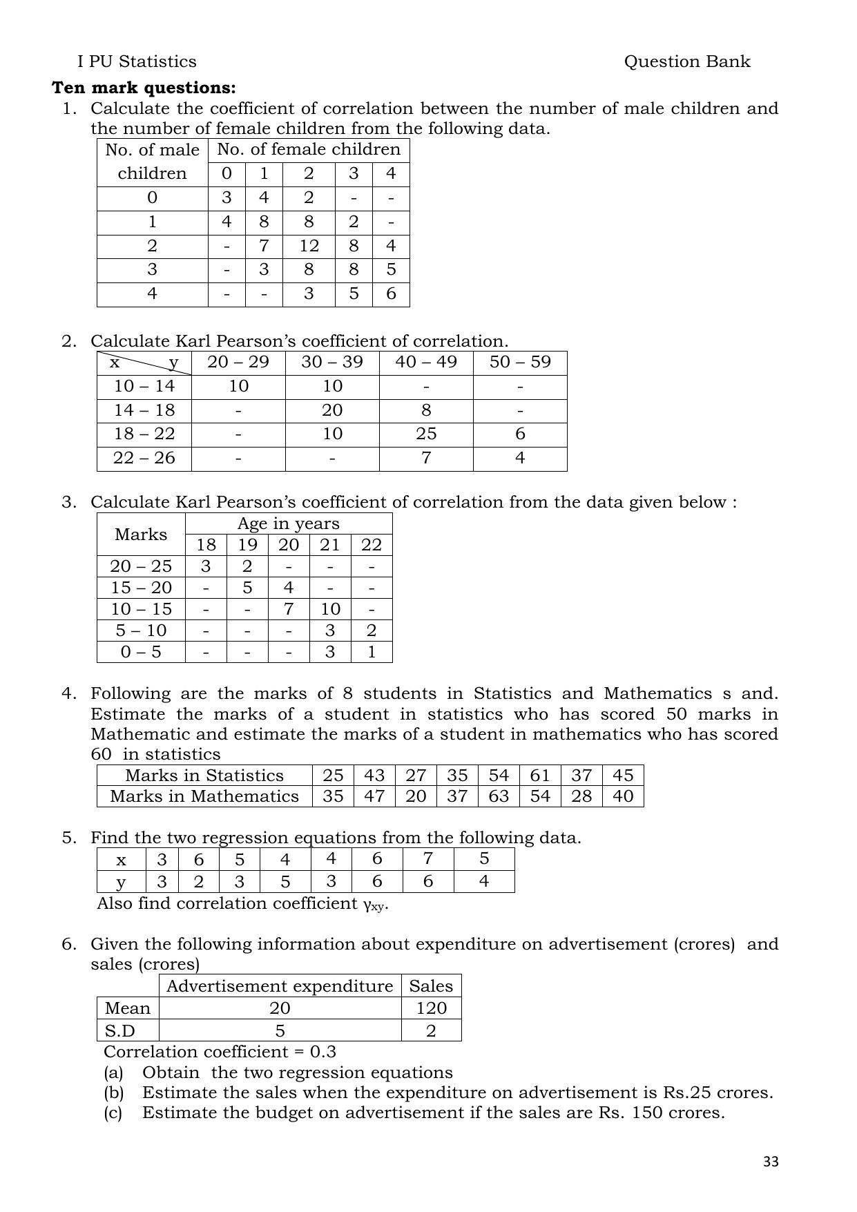 Karnataka 1st PUC Question Bank 2025 - Statistics English - Page 33