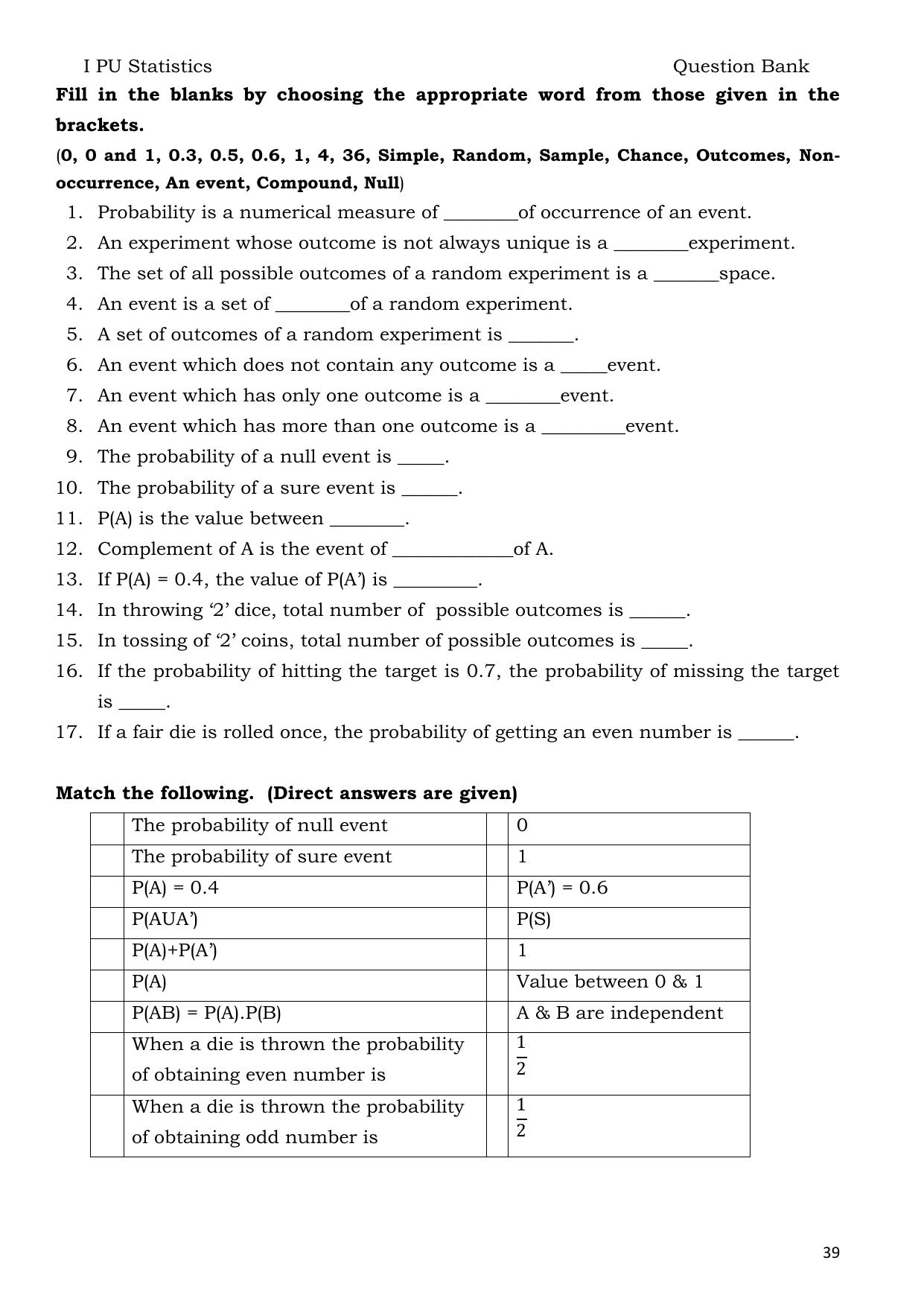 Karnataka 1st PUC Question Bank 2025 - Statistics English - Page 39