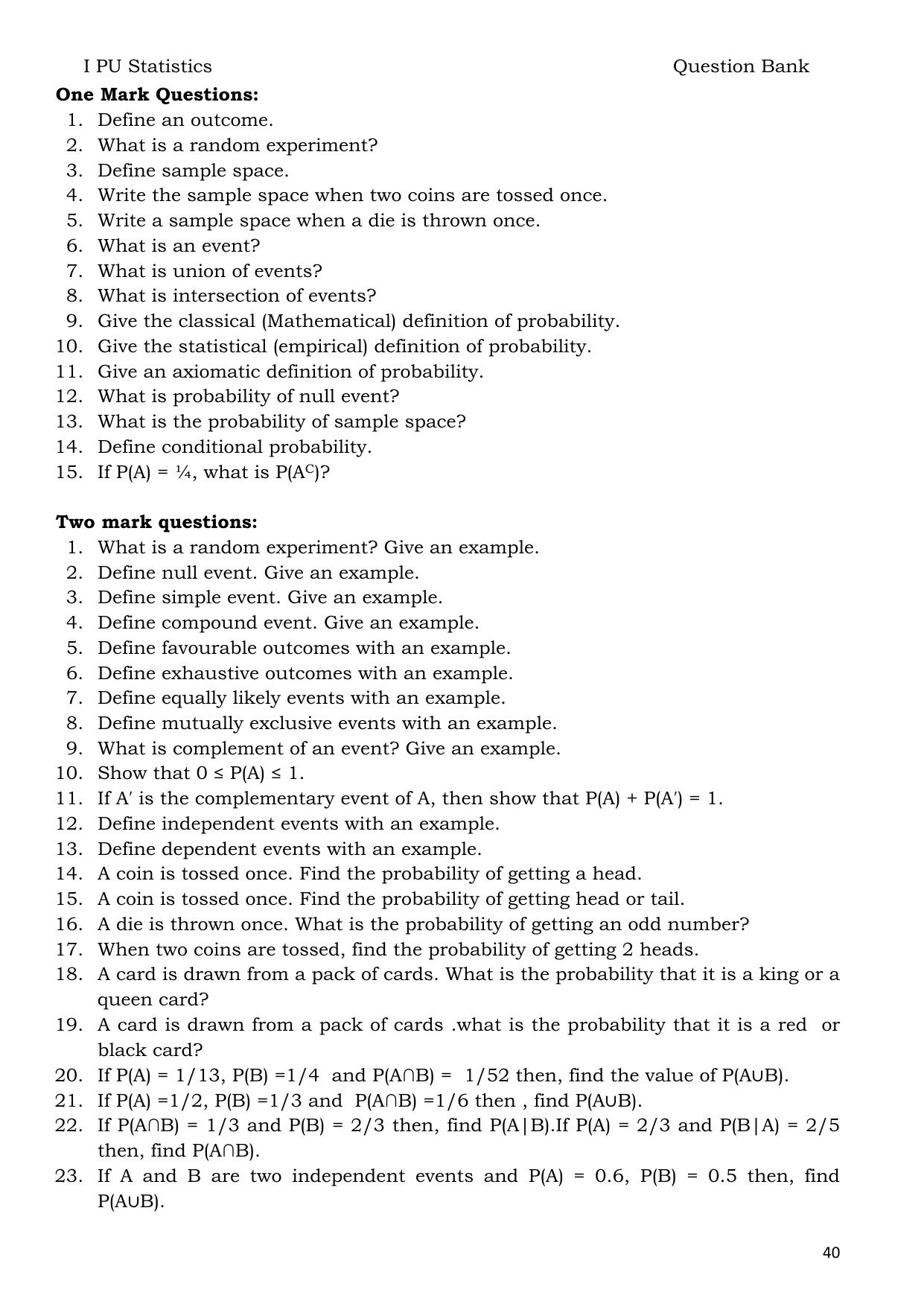 Karnataka 1st PUC Question Bank 2025 - Statistics English - Page 40