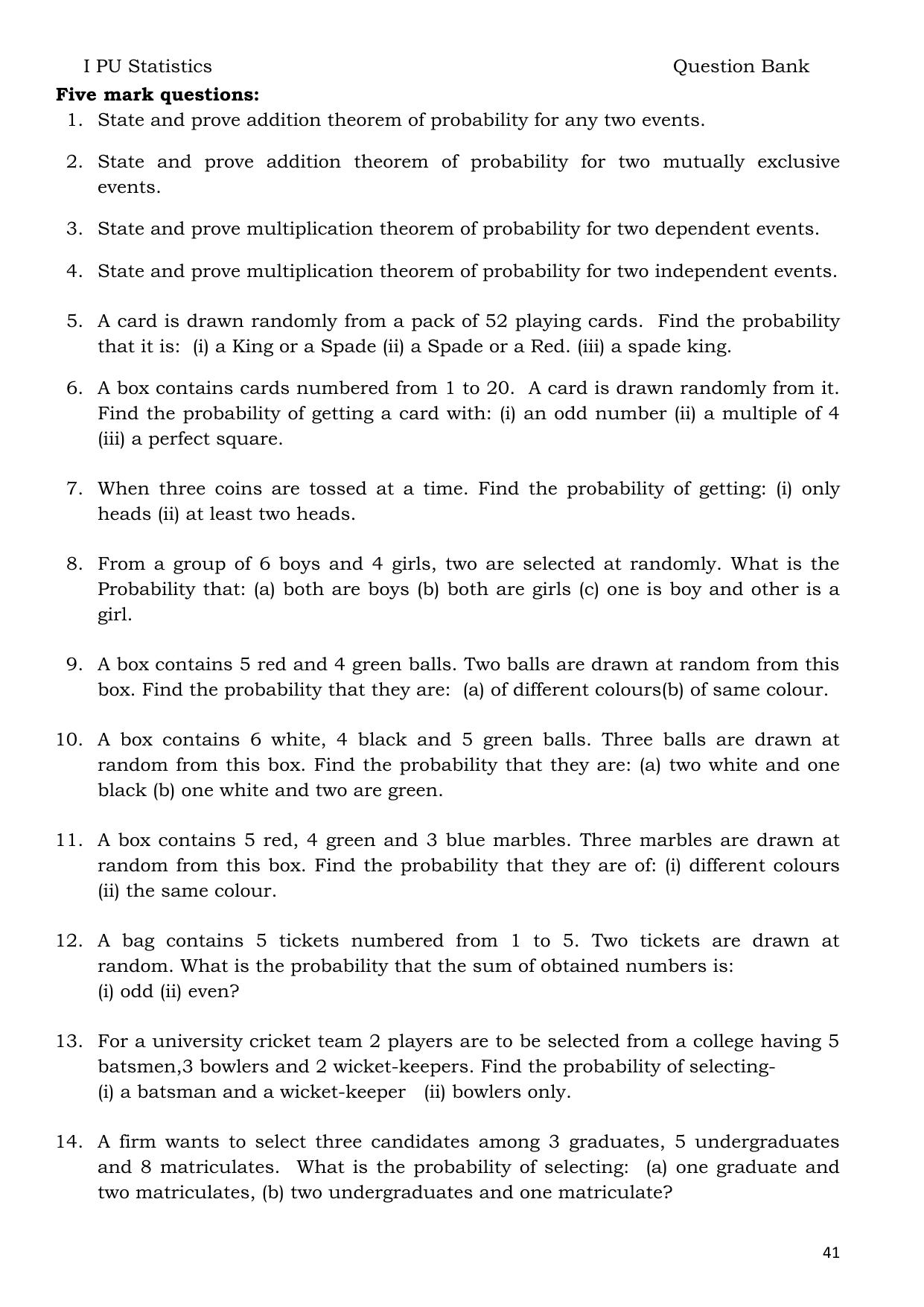 Karnataka 1st PUC Question Bank 2025 - Statistics English - Page 41