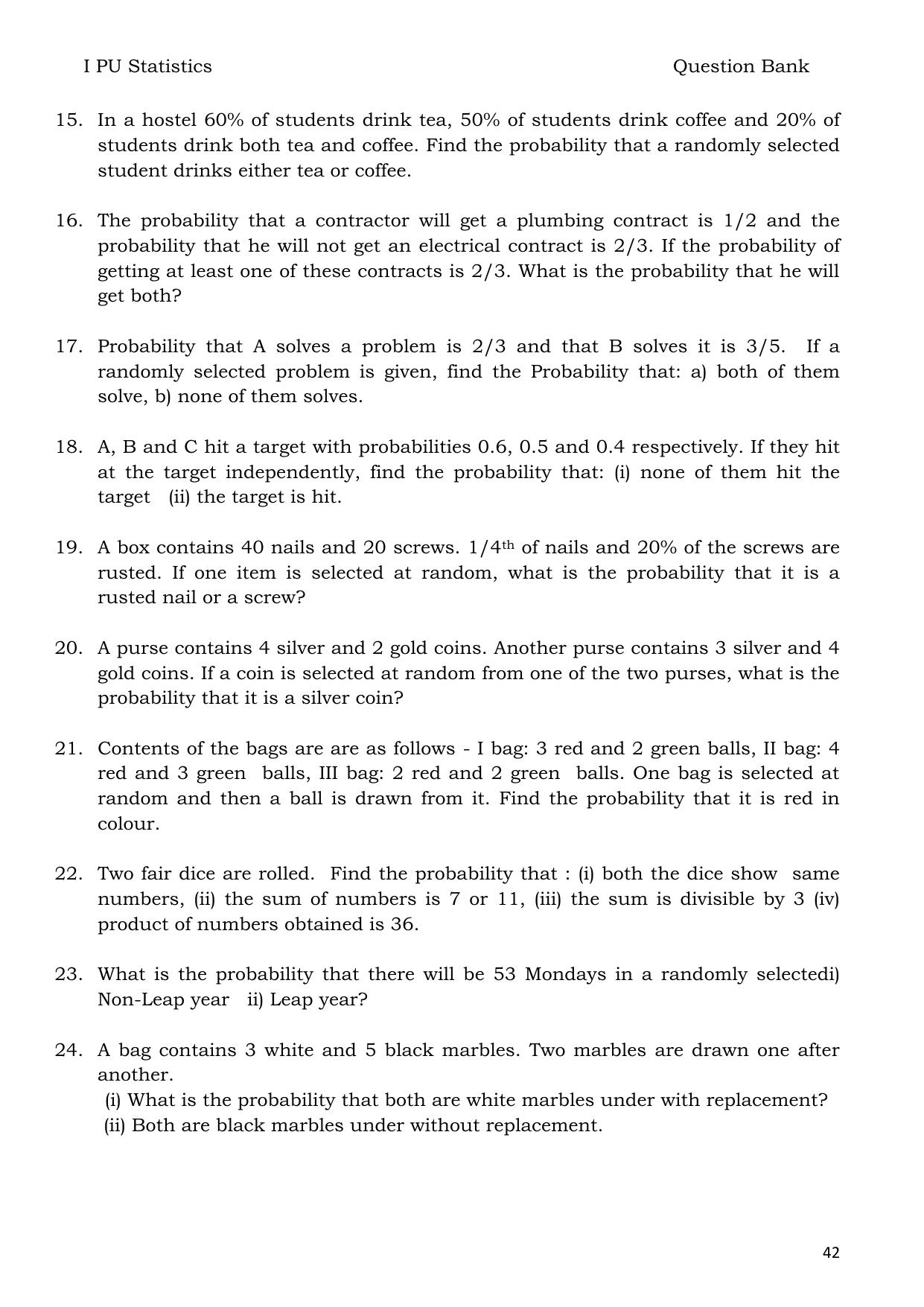 Karnataka 1st PUC Question Bank 2025 - Statistics English - Page 42