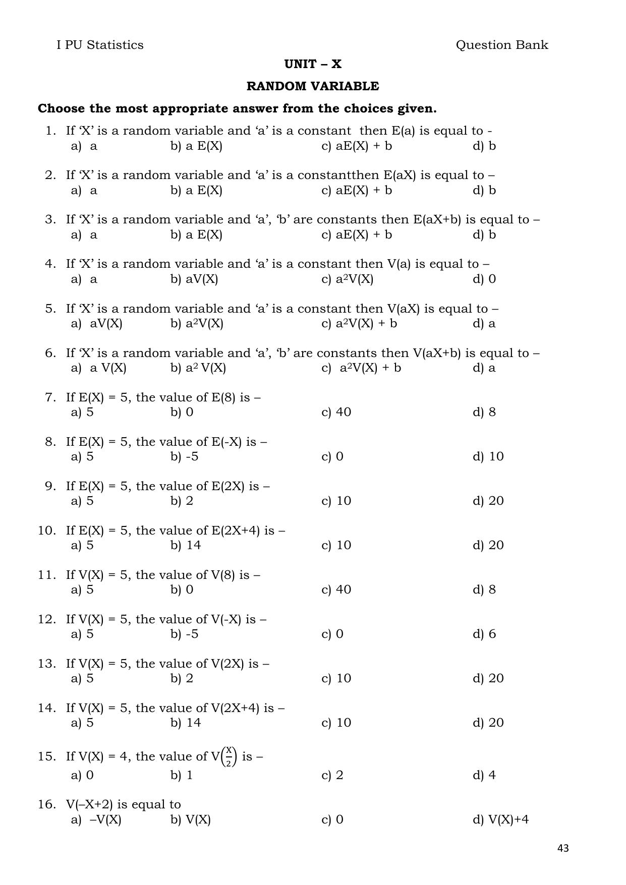 Karnataka 1st PUC Question Bank 2025 - Statistics English - Page 43