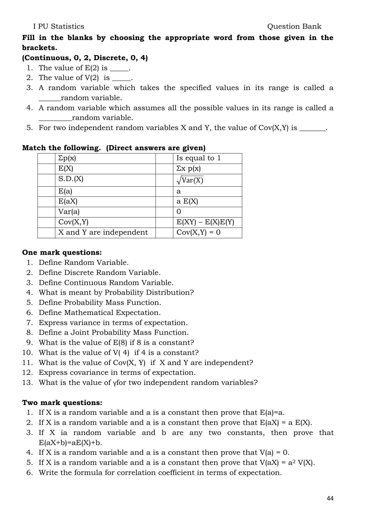 Karnataka 1st PUC Question Bank 2025 - Statistics English - Page 44