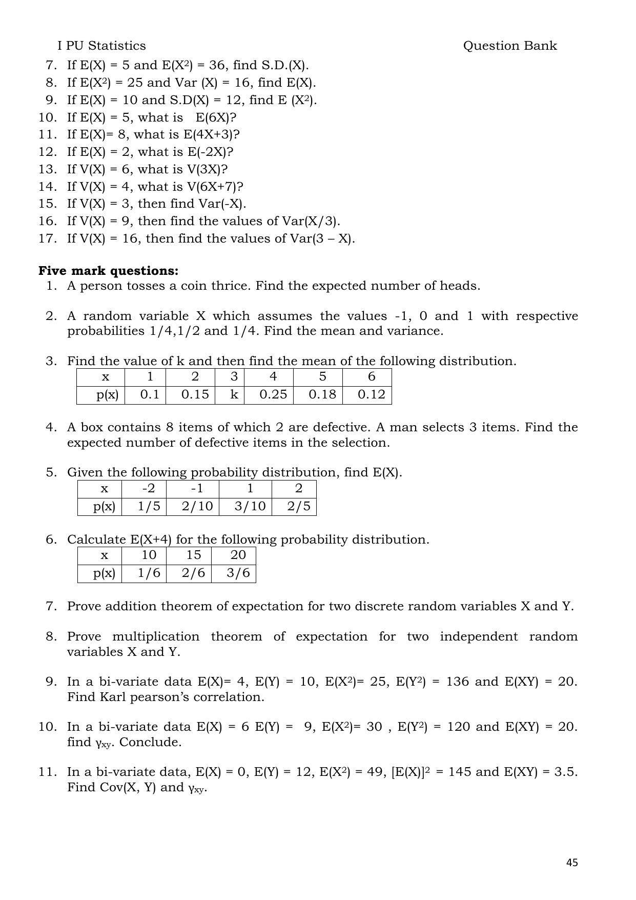Karnataka 1st PUC Question Bank 2025 - Statistics English - Page 45