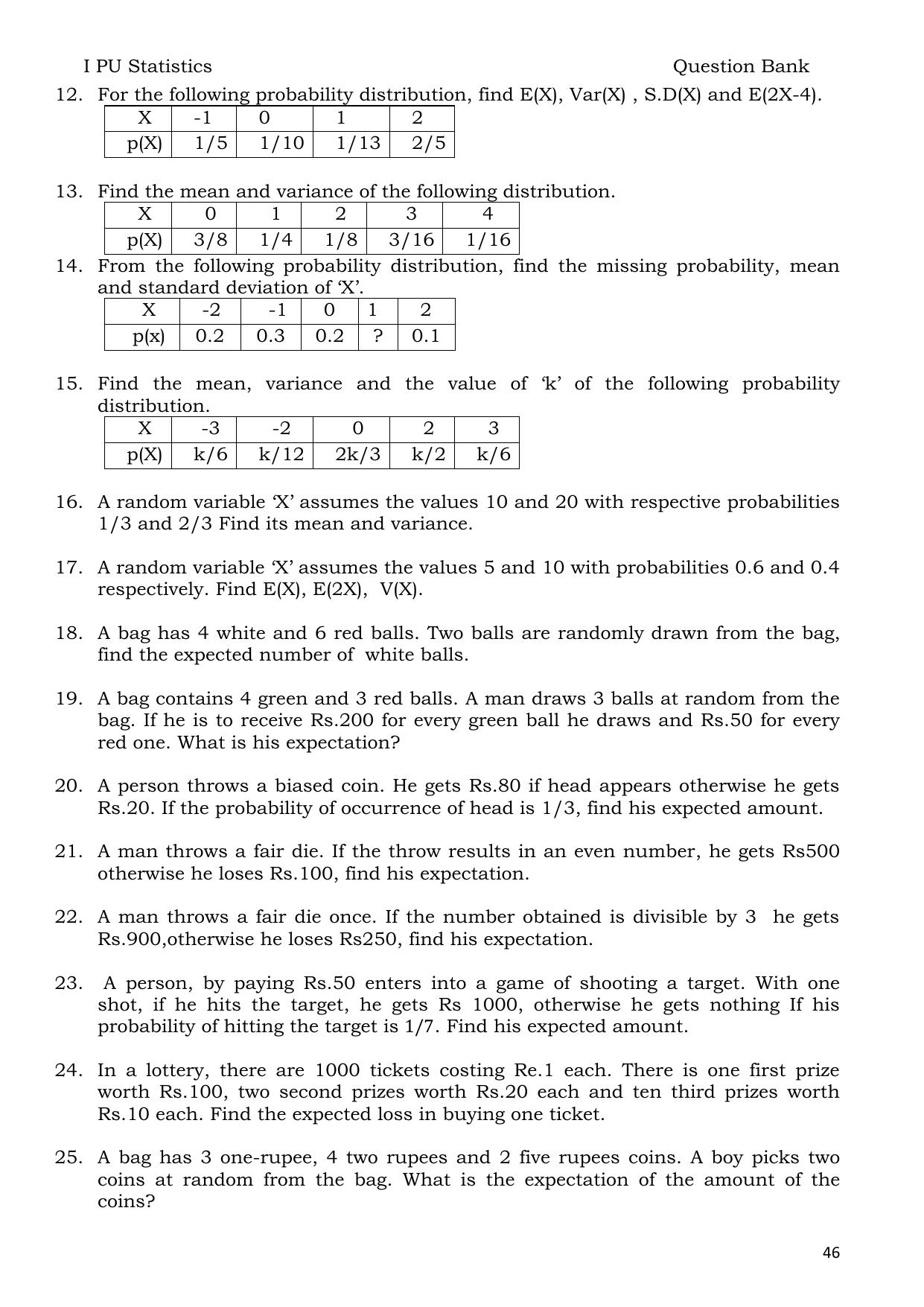 Karnataka 1st PUC Question Bank 2025 - Statistics English - Page 46