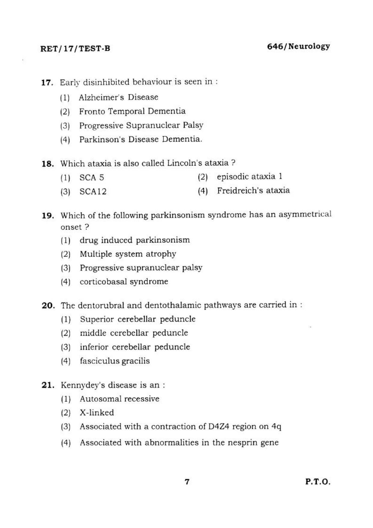 BHU RET NEUROLOGY 2017 Question Paper - Page 8