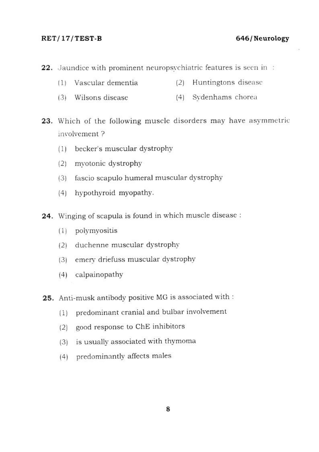 BHU RET NEUROLOGY 2017 Question Paper - Page 9