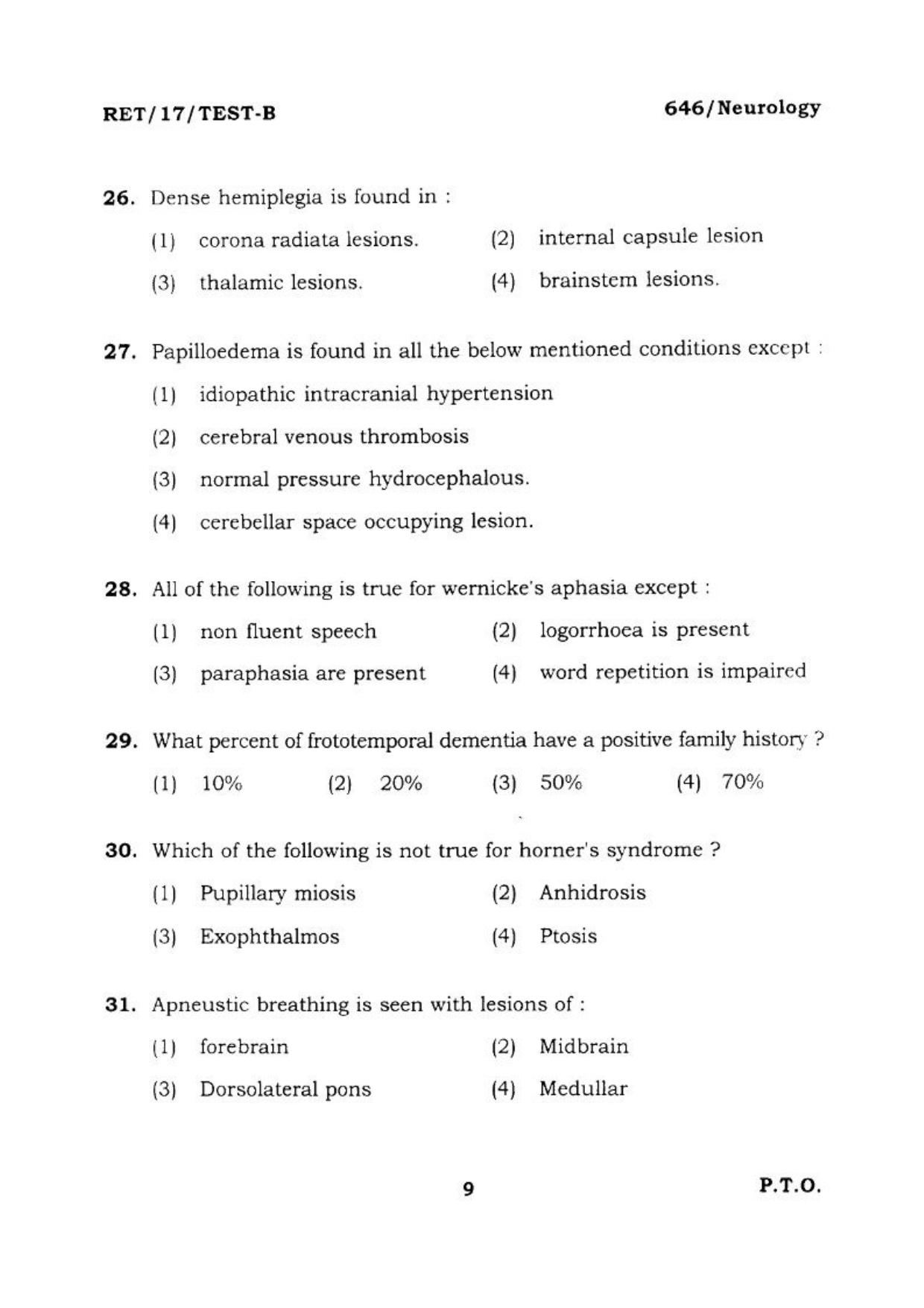 BHU RET NEUROLOGY 2017 Question Paper - Page 10