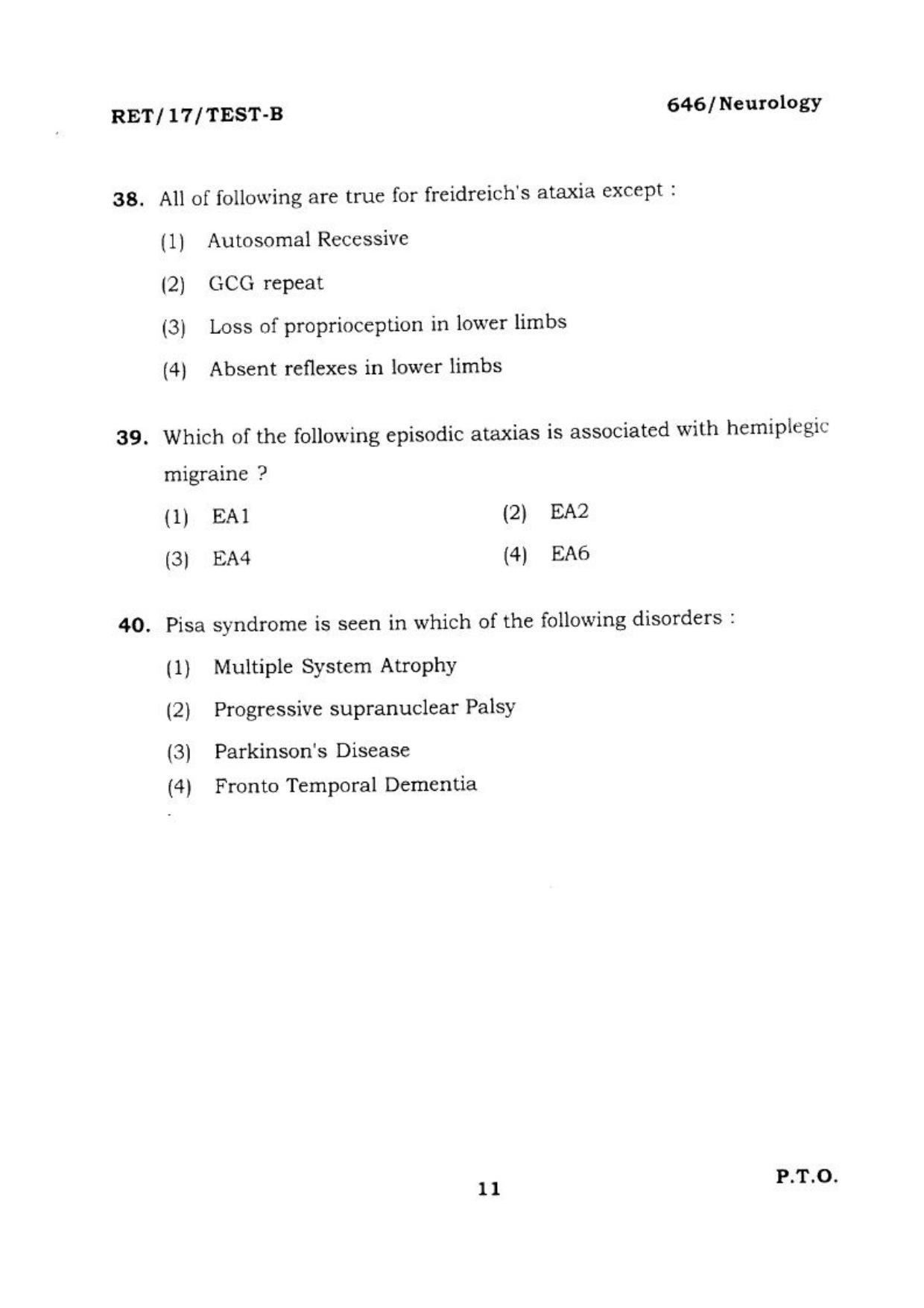 BHU RET NEUROLOGY 2017 Question Paper - Page 12