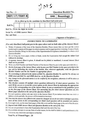 BHU RET NEUROLOGY 2017 Question Paper