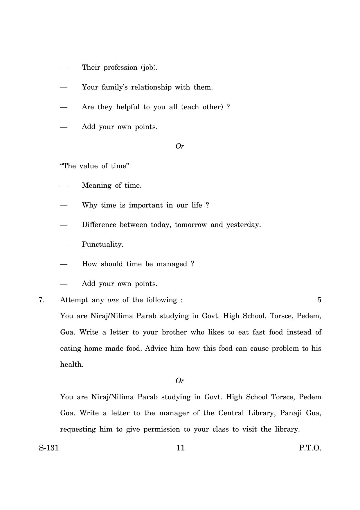 Goa Board Class 10 English Tl  (March 2019) Question Paper - Page 11