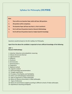NTA PhD Entrance Exam Philosophy Syllabus