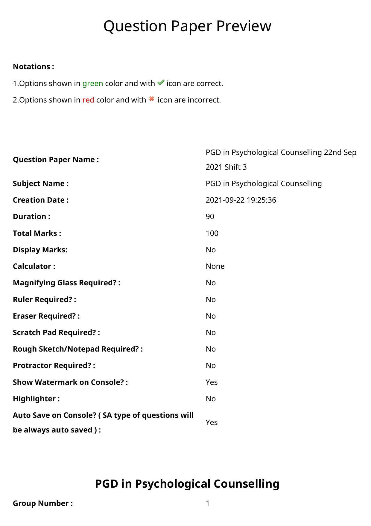 TS CPGET 2021 PGD in Psychological Counselling (Shift 3) Question Paper with Answer Key - Page 1