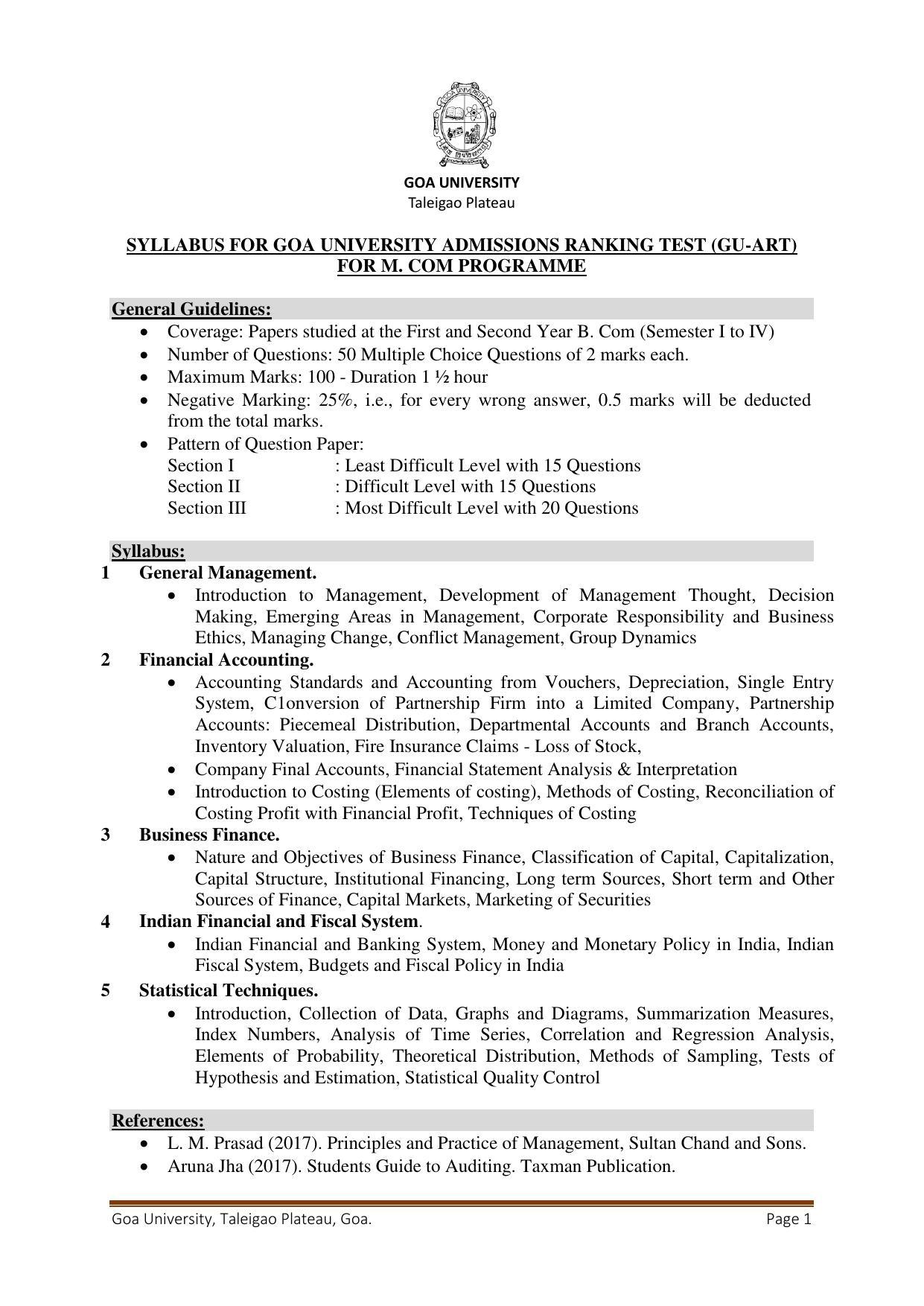 GU ART Commerce Syllabus - Page 1