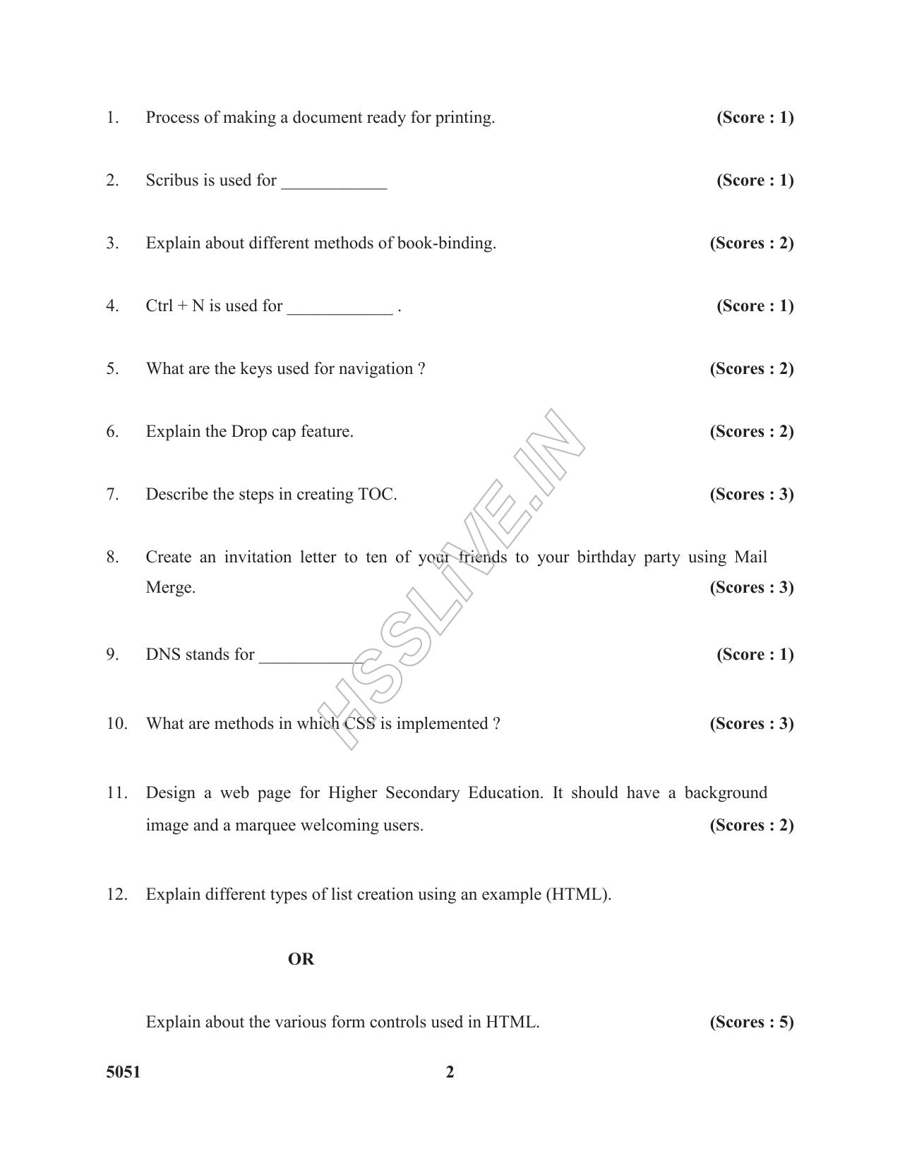 Kerala Plus Two 2017 Computer Applications (Humanities) Question Paper - Page 2