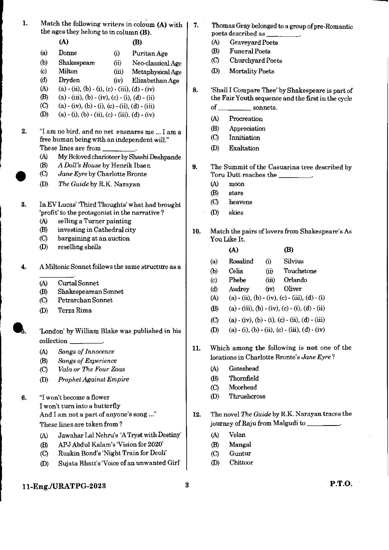 URATPG English 2023 Sample Question Paper - Page 3