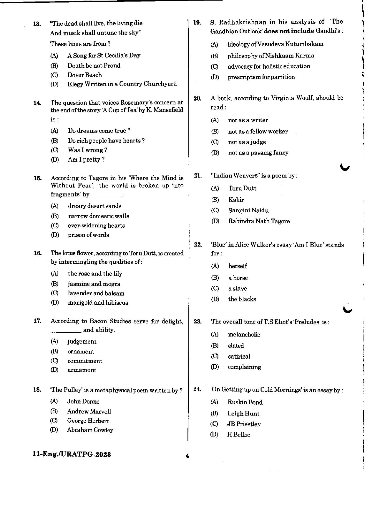 URATPG English 2023 Sample Question Paper - Page 4