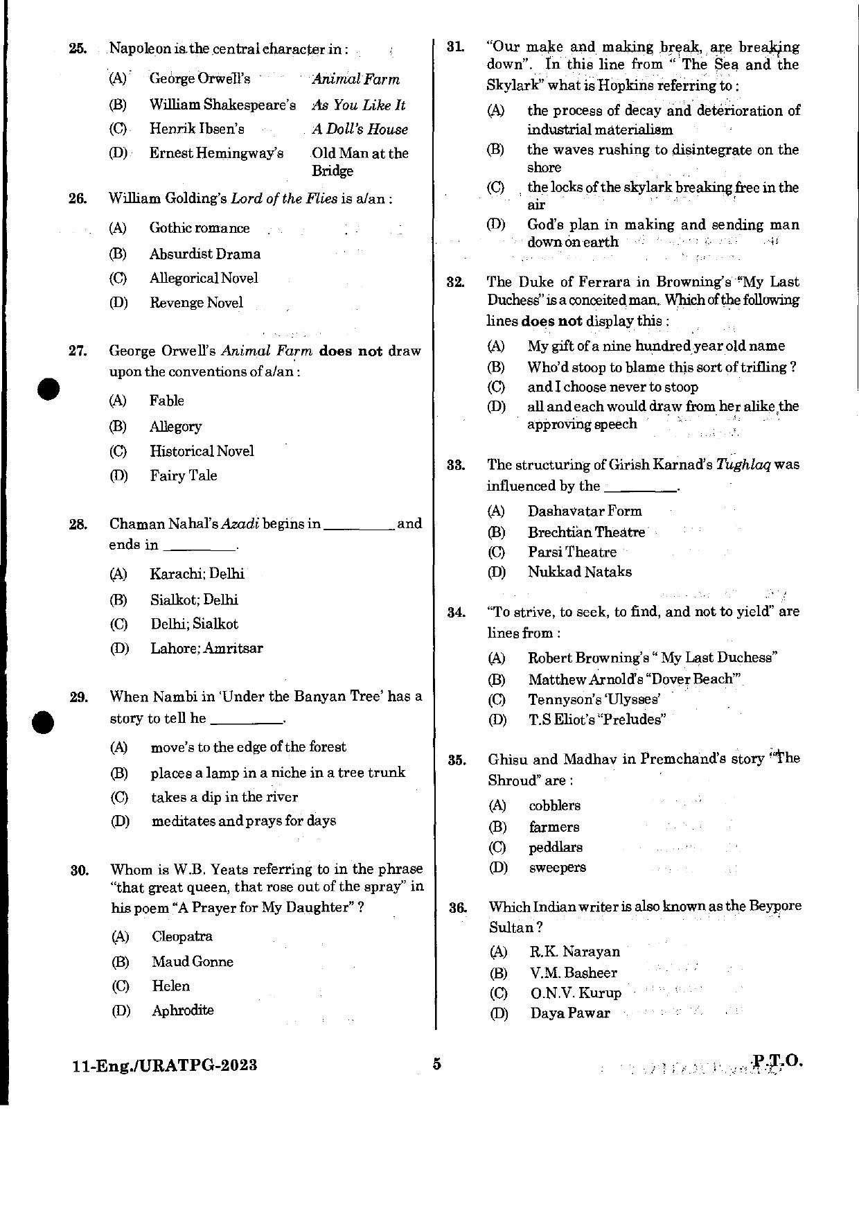 URATPG English 2023 Sample Question Paper - Page 5