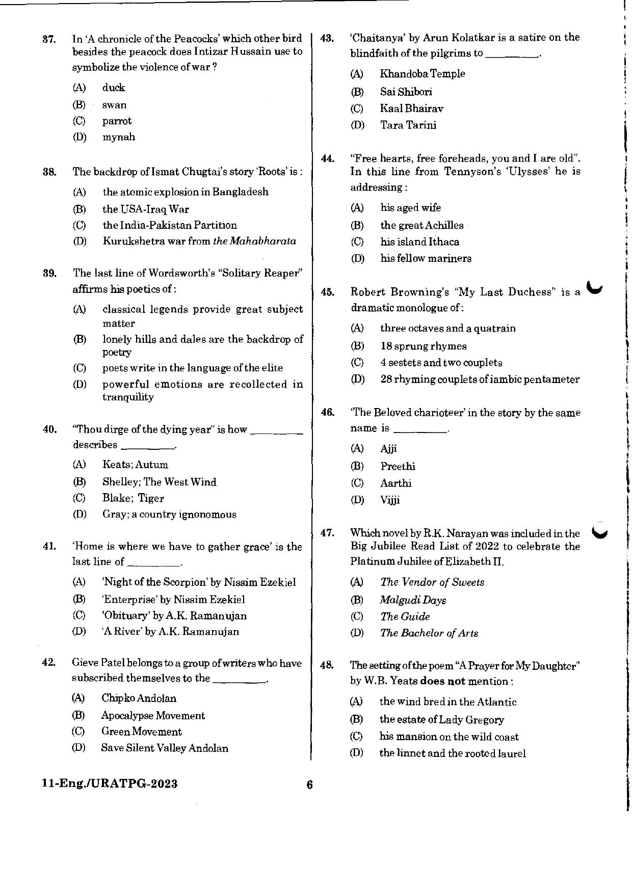 URATPG English 2023 Sample Question Paper - Page 6