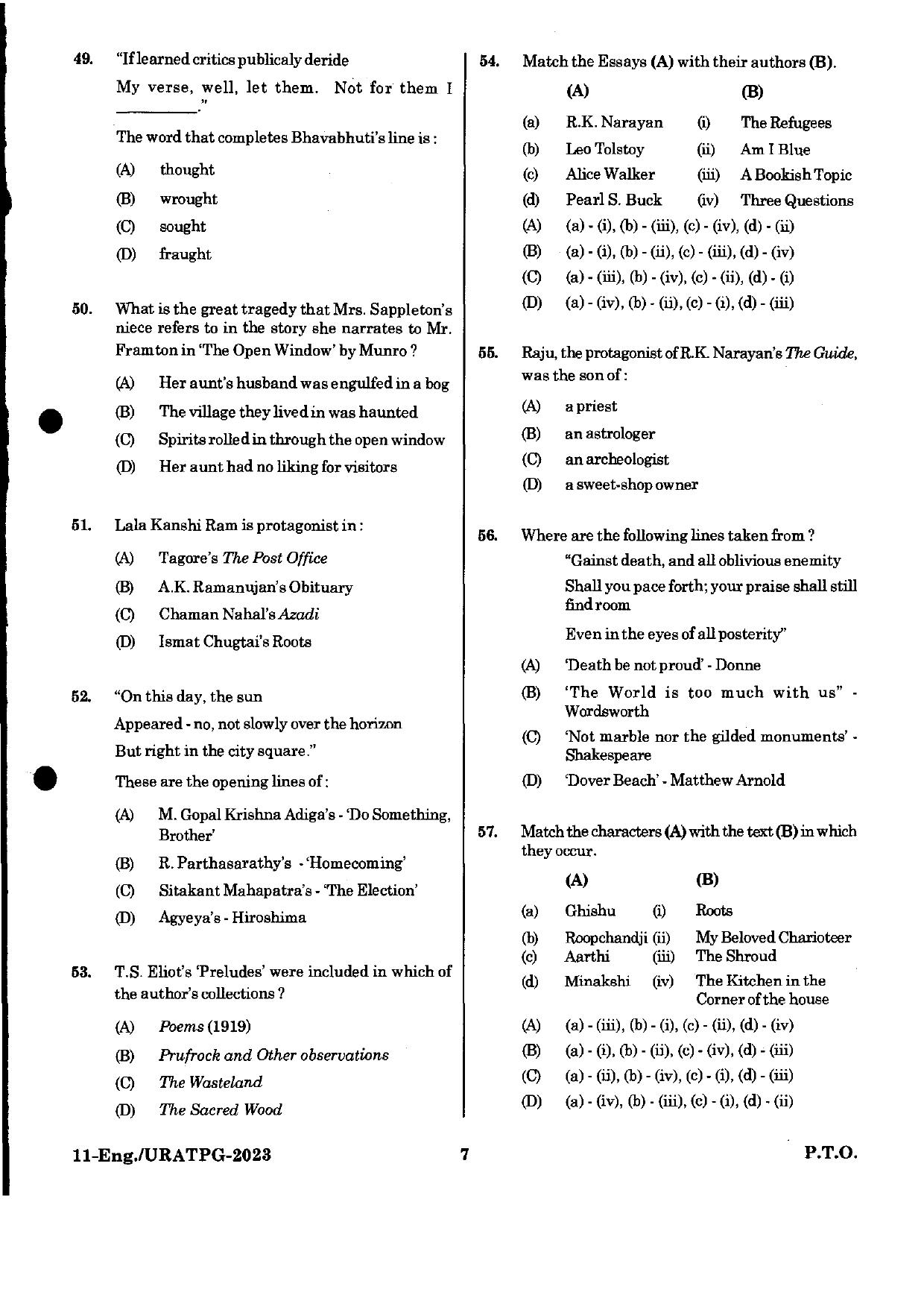URATPG English 2023 Sample Question Paper - Page 7