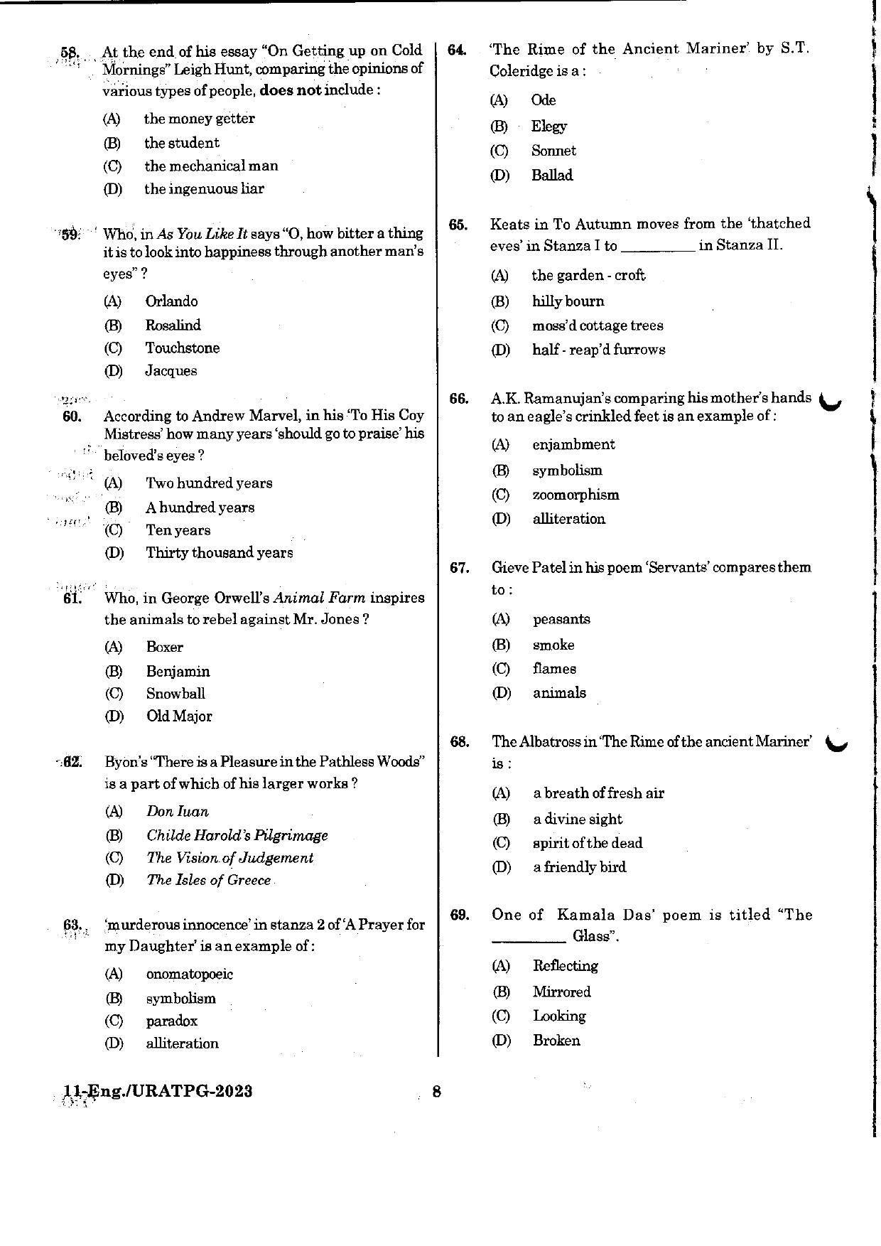 URATPG English 2023 Sample Question Paper - Page 8
