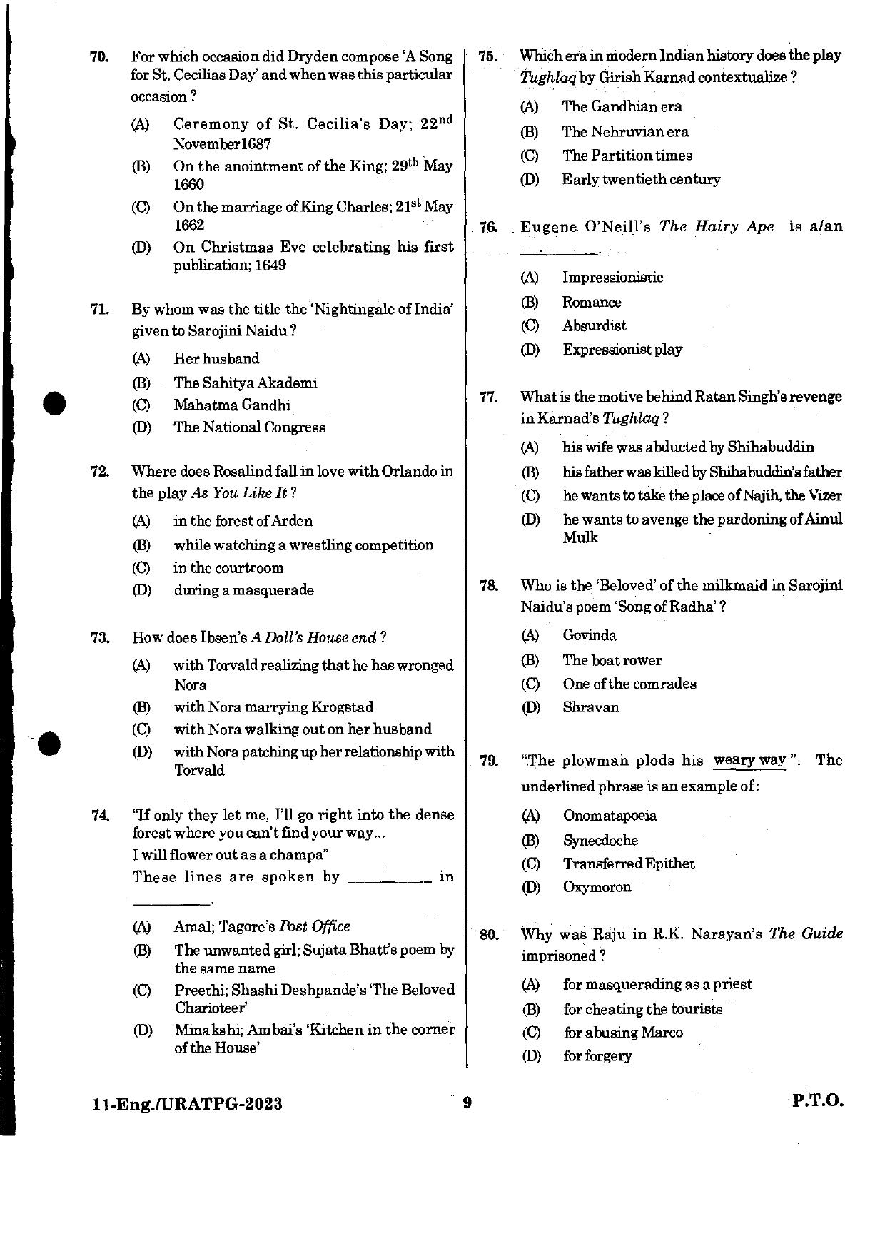 URATPG English 2023 Sample Question Paper - Page 9