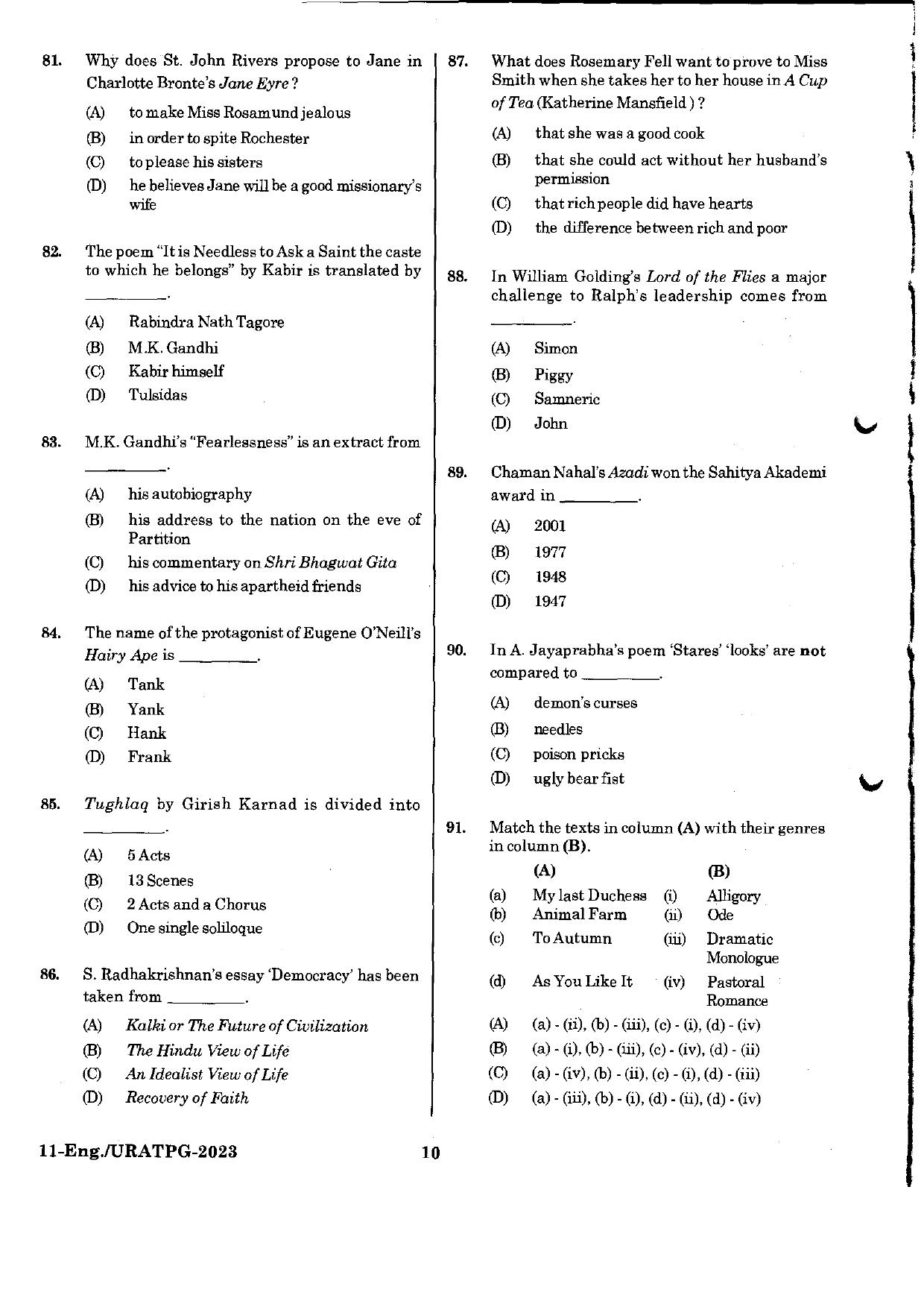 URATPG English 2023 Sample Question Paper - Page 10