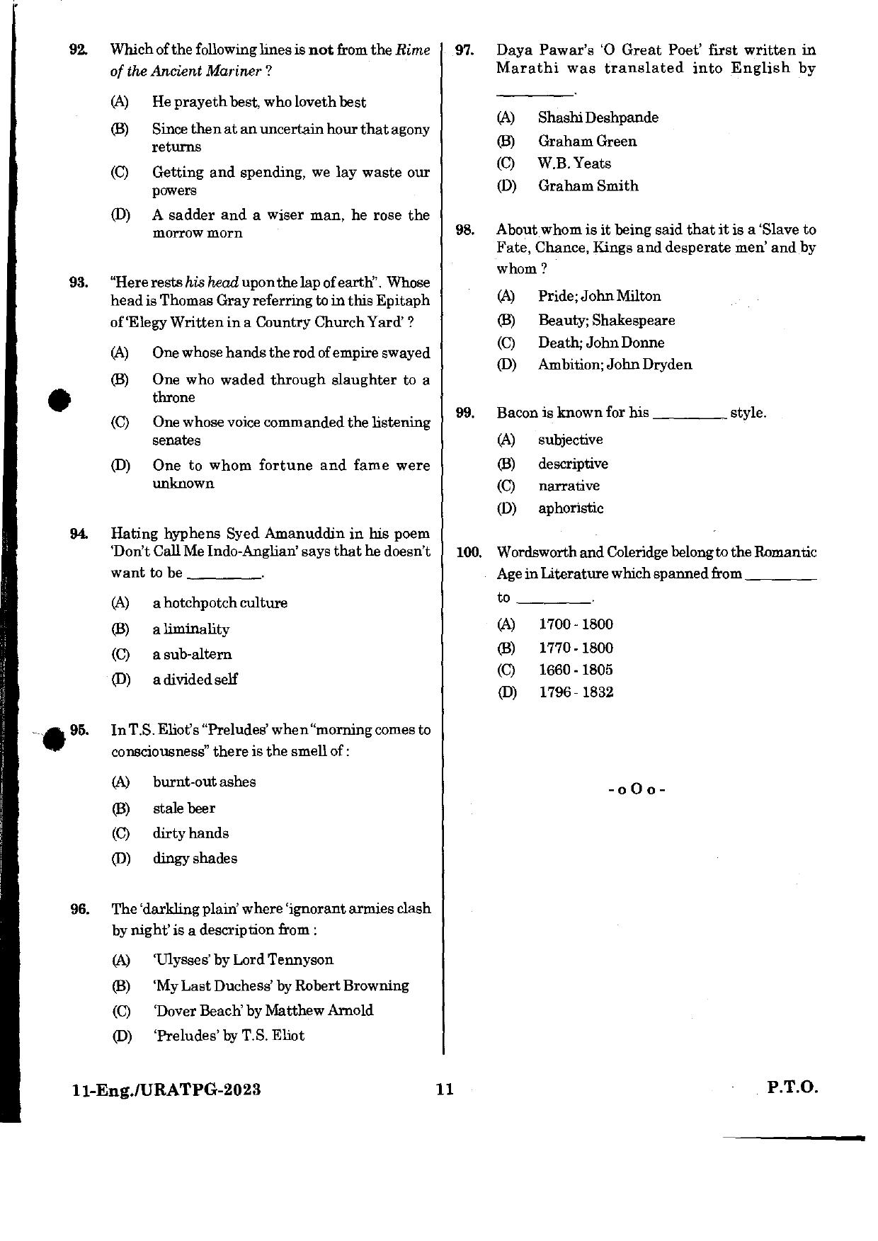 URATPG English 2023 Sample Question Paper - Page 11