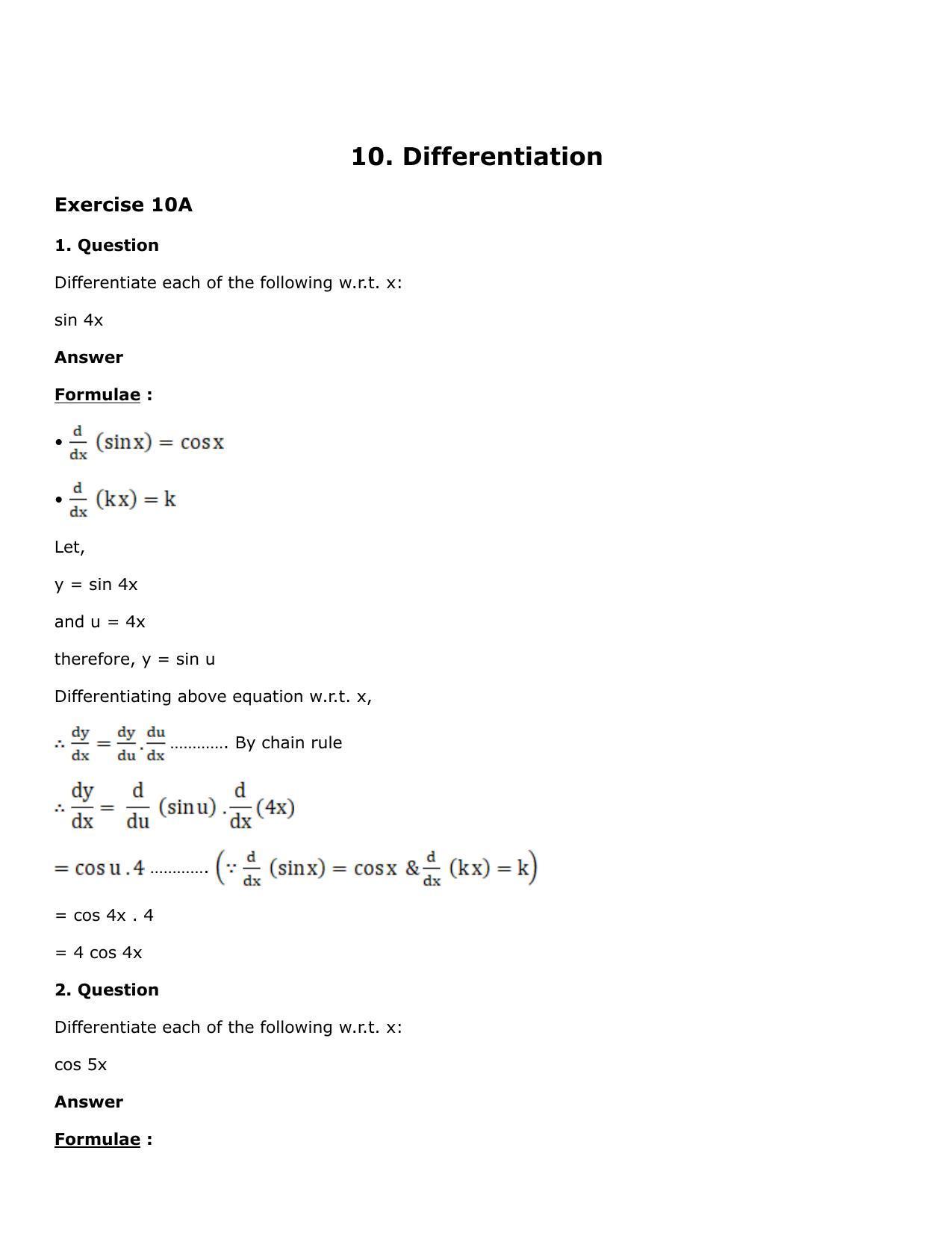 Rs aggarwal solutions for 12th class maths chapter 10 differentiation