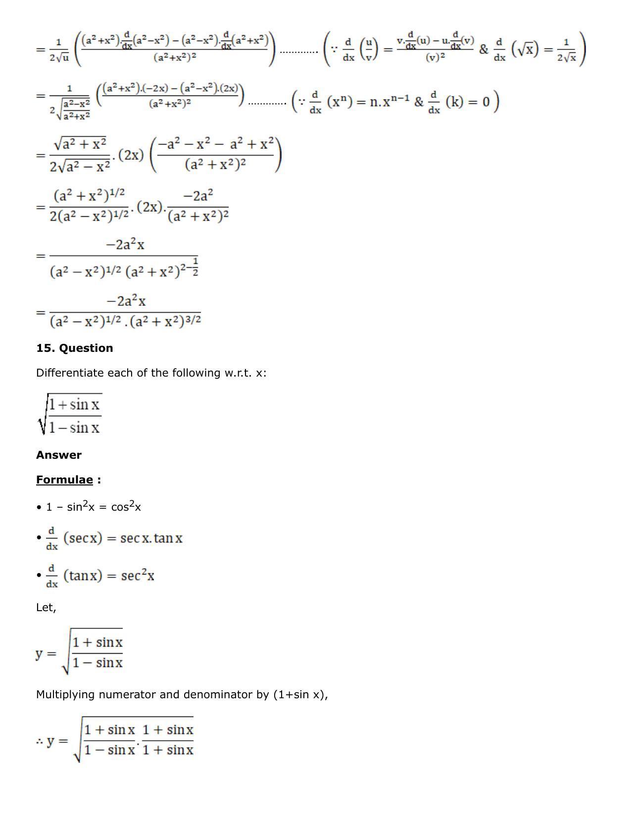 Chapter 10: Differentiation Solutions: RS Aggarwal Class 12 Solutions  - Page 12