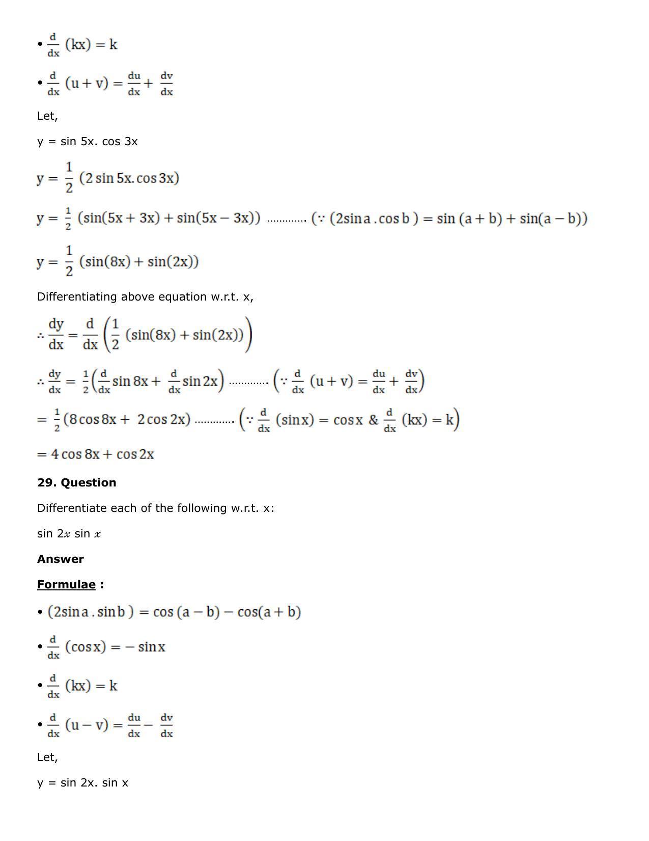 Rs Aggarwal Solutions For 12th Class Maths Chapter 10 Differentiation Rs Aggarwal Solutions For 12th Class Maths Chapter 10 Differentiation