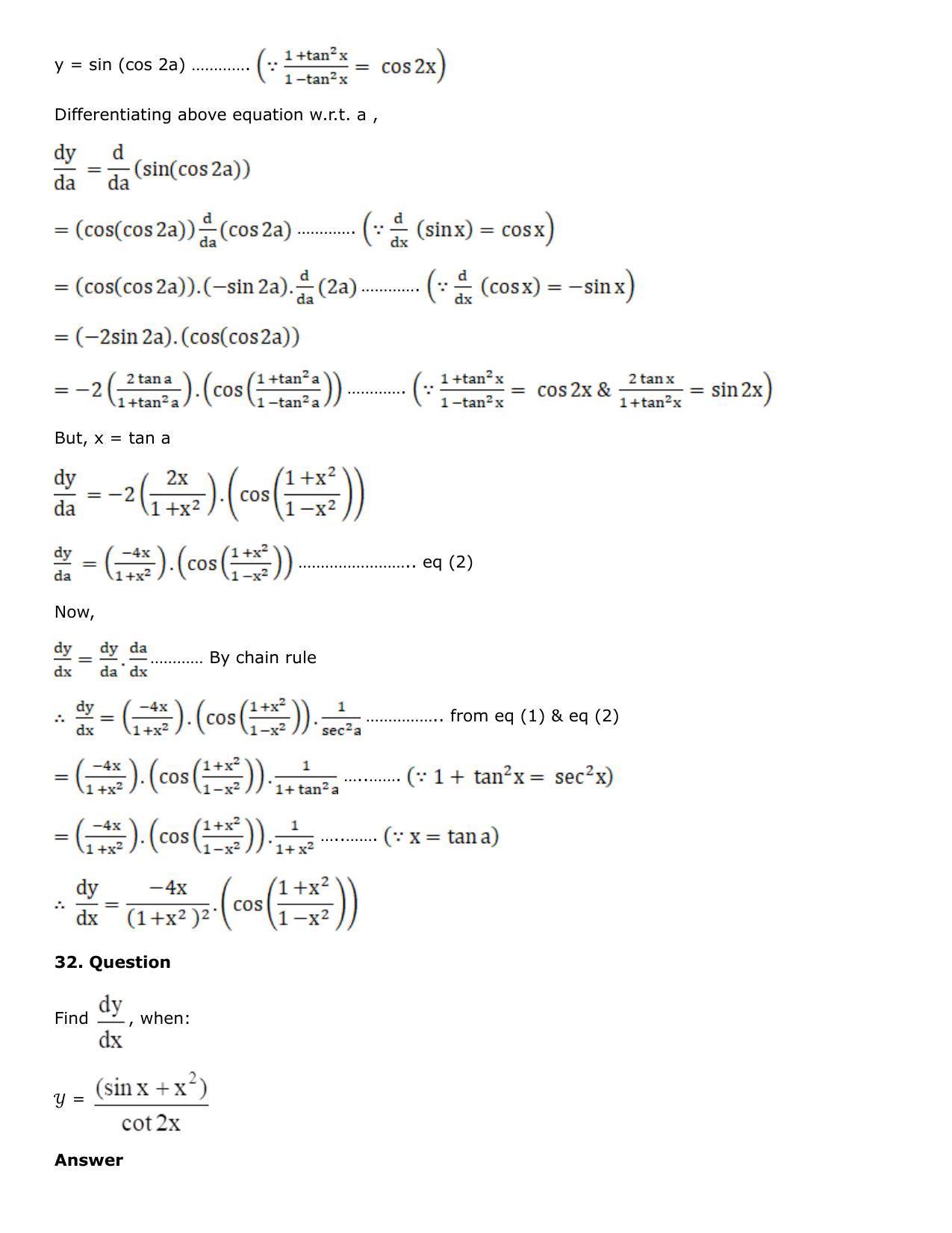 Chapter 10: Differentiation Solutions: RS Aggarwal Class 12 Solutions  - Page 28
