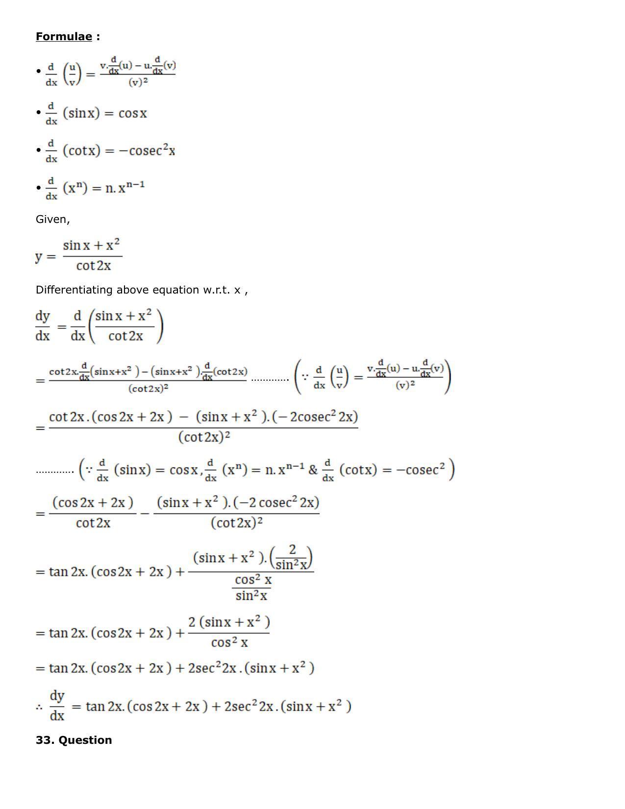 Rs aggarwal solutions for 12th class maths chapter 10 differentiation