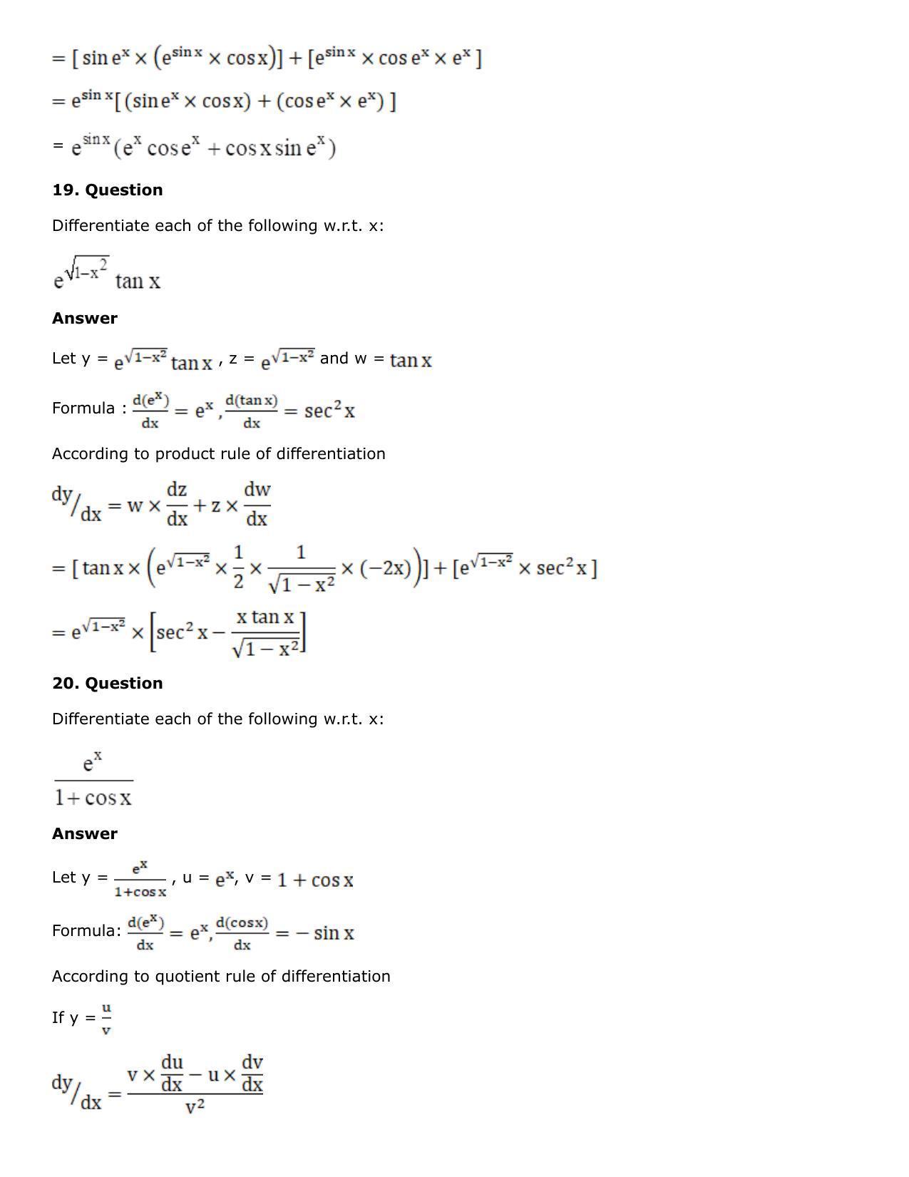 Rs aggarwal solutions for 12th class maths chapter 10 differentiation