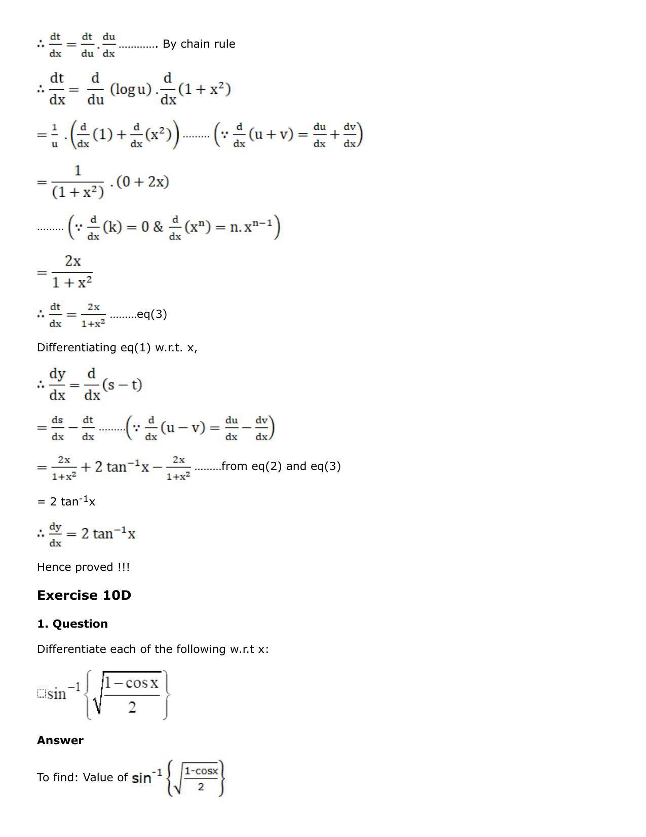 Chapter 10: Differentiation Solutions: RS Aggarwal Class 12 Solutions  - Page 69