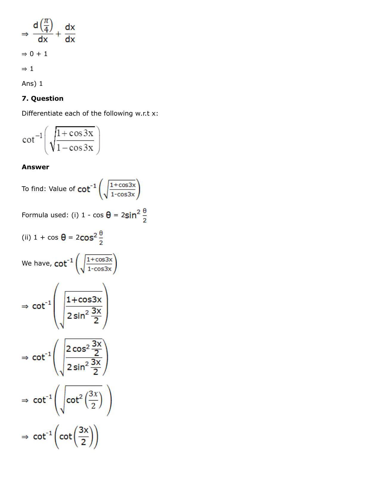 Chapter 10: Differentiation Solutions: RS Aggarwal Class 12 Solutions  - Page 76