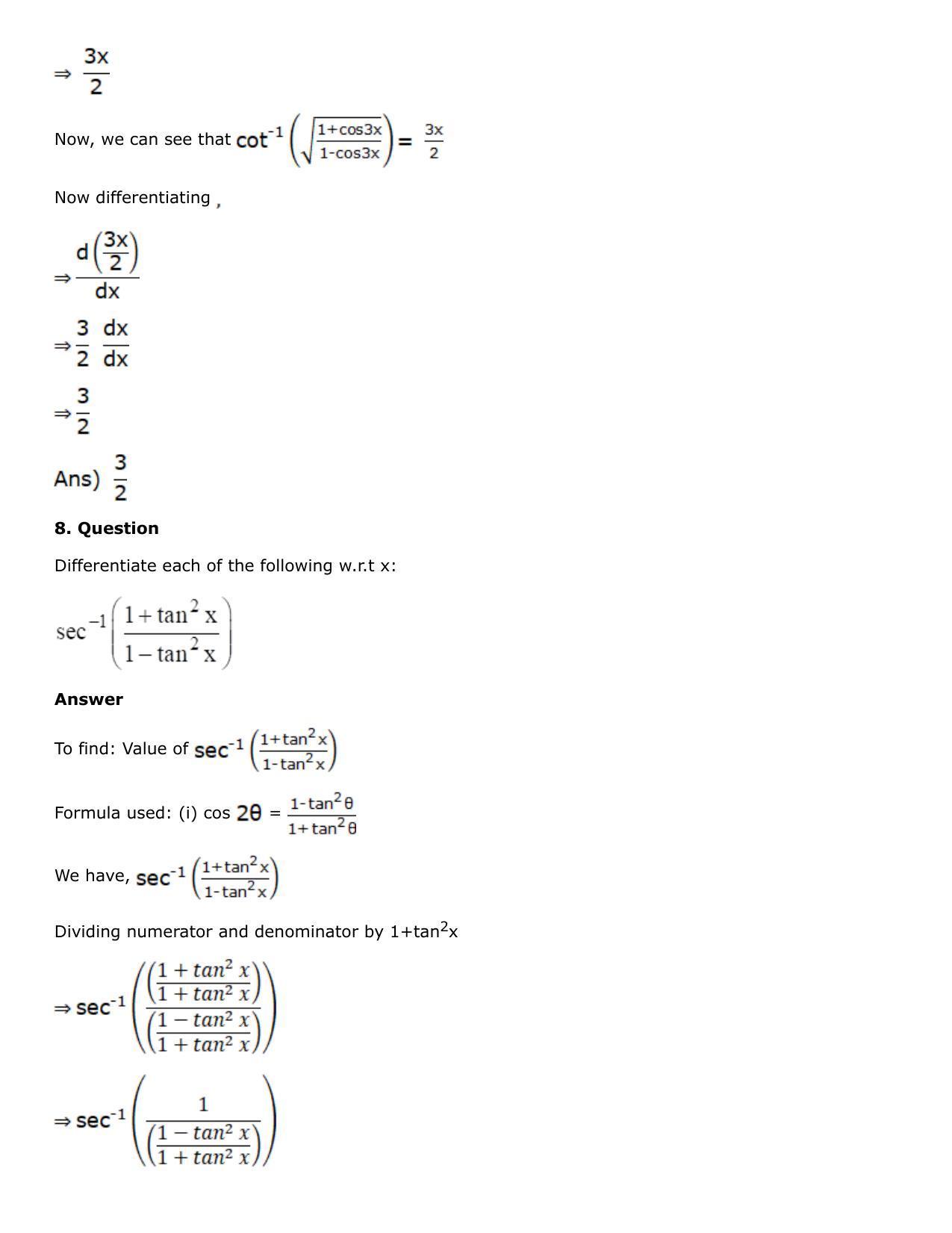 Chapter 10: Differentiation Solutions: RS Aggarwal Class 12 Solutions  - Page 77