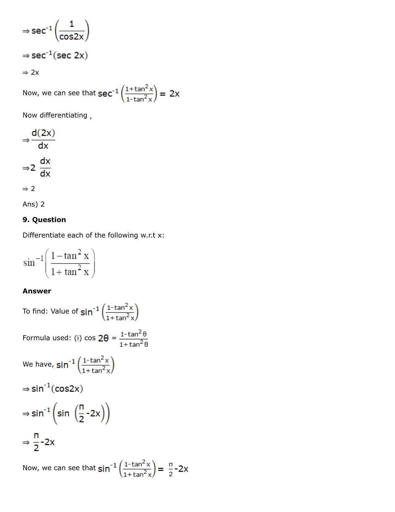Rs aggarwal solutions for 12th class maths chapter 10 differentiation