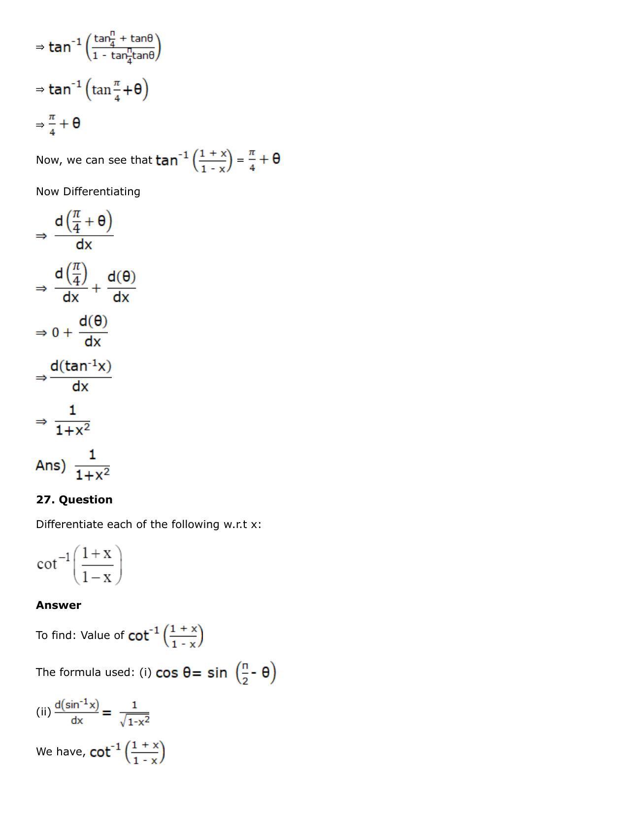 Chapter 10: Differentiation Solutions: RS Aggarwal Class 12 Solutions  - Page 97