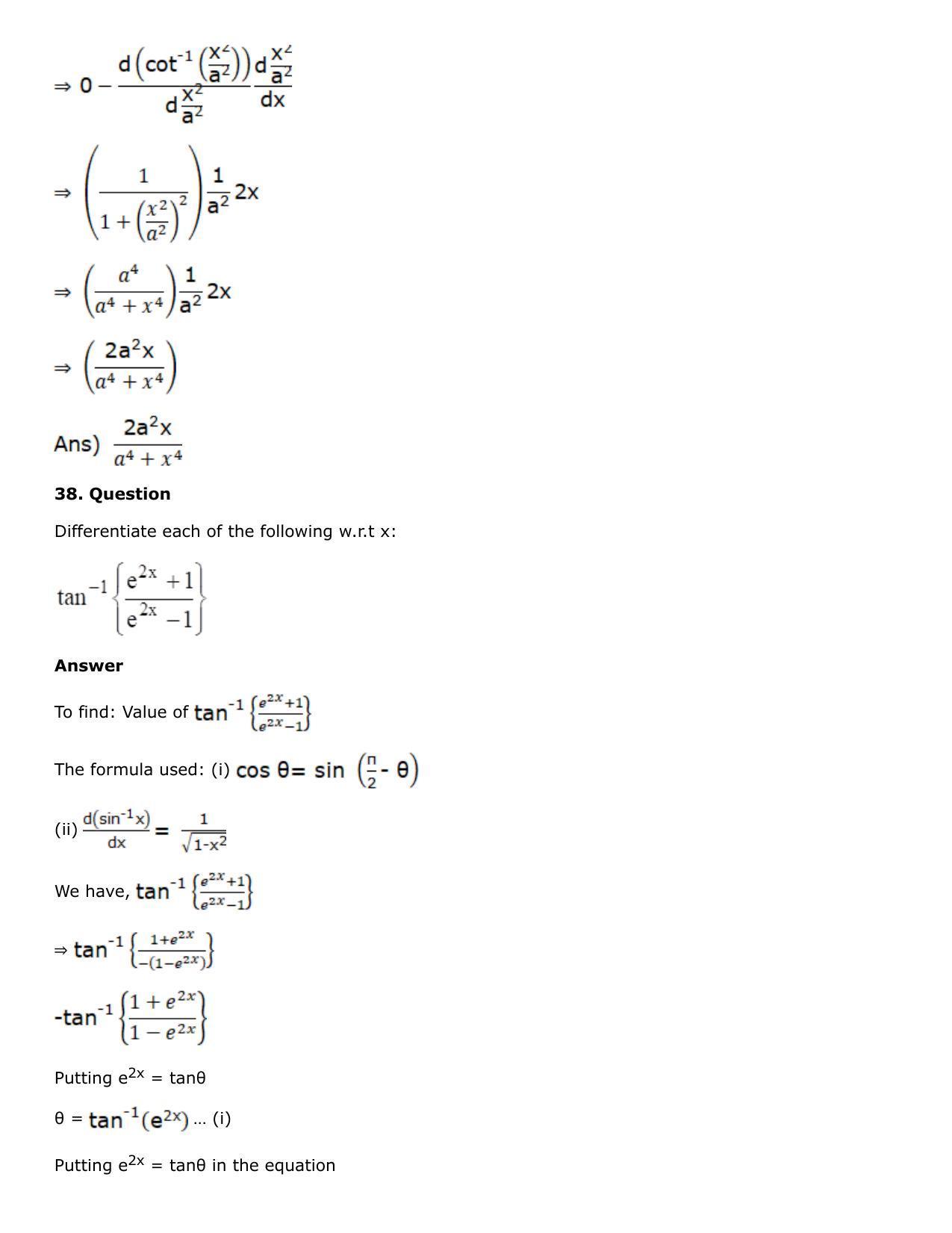 Chapter 10: Differentiation Solutions: RS Aggarwal Class 12 Solutions  - Page 112