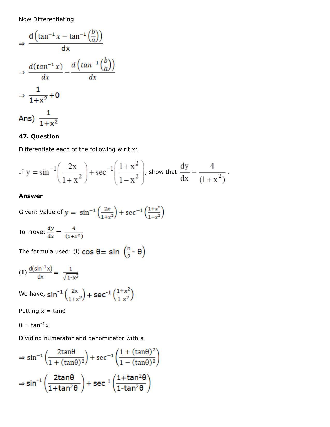 Chapter 10: Differentiation Solutions: RS Aggarwal Class 12 Solutions  - Page 121