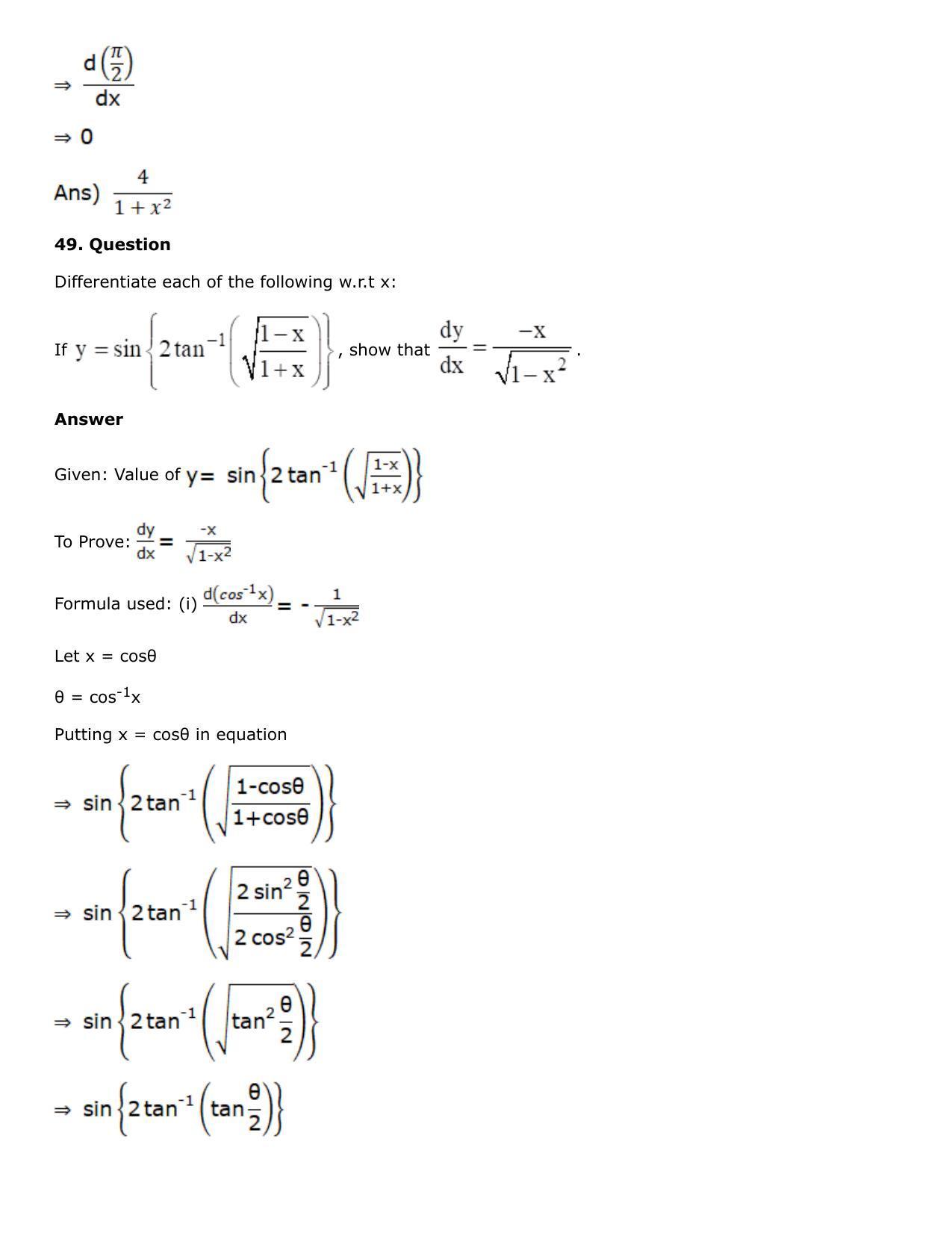 Chapter 10: Differentiation Solutions: RS Aggarwal Class 12 Solutions  - Page 123