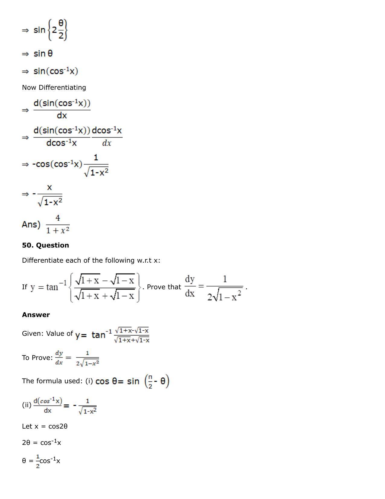 Chapter 10: Differentiation Solutions: RS Aggarwal Class 12 Solutions  - Page 124