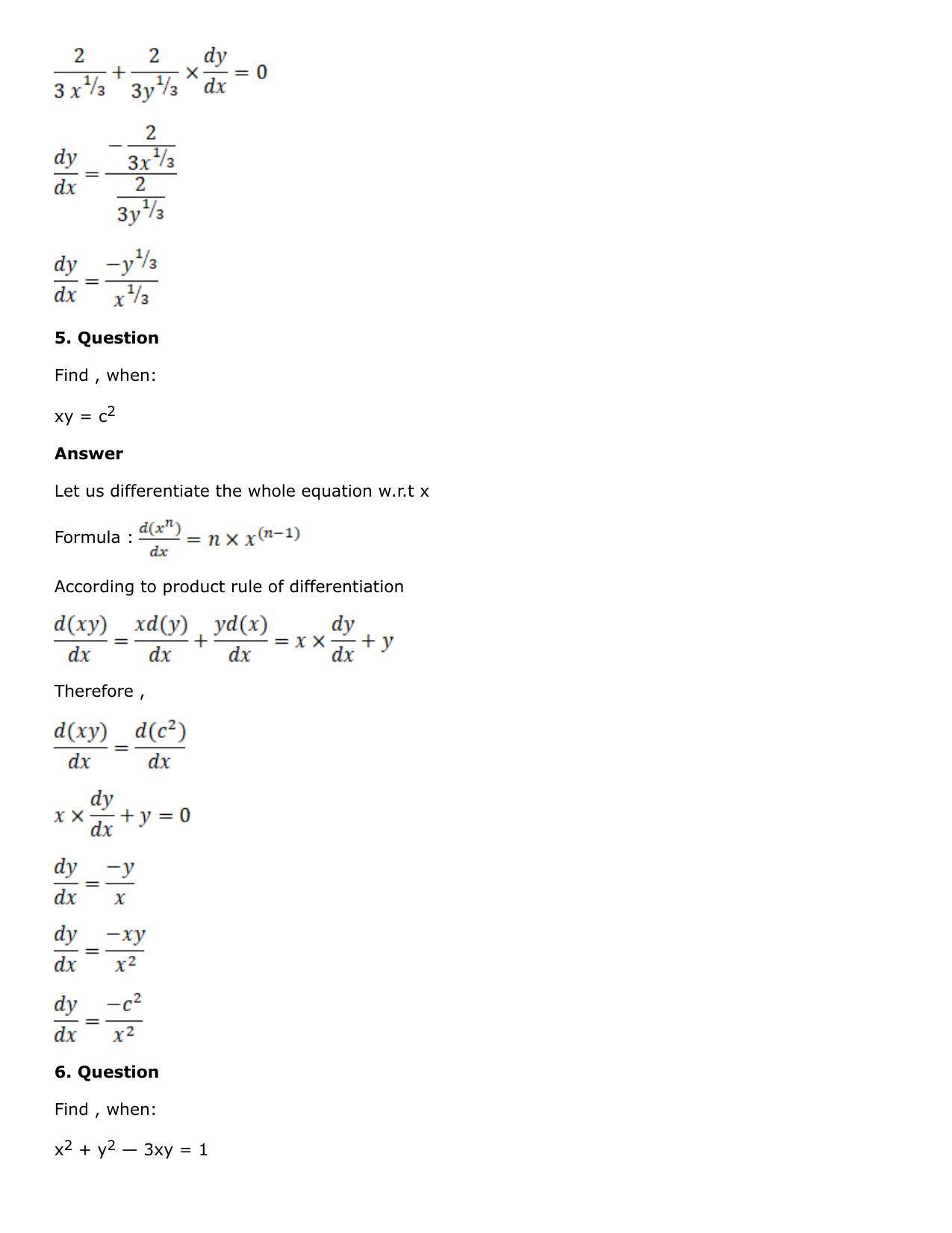 Chapter 10: Differentiation Solutions: RS Aggarwal Class 12 Solutions  - Page 130